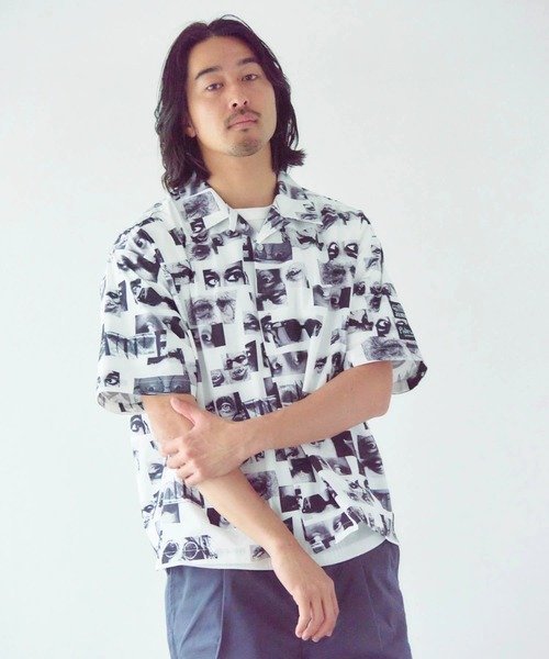SELECT BRANDS Philip Lumbang/フィリップ・ランバン JIMMY'Z 総柄オープンカラー半袖シャツ(MENS) ジャックローズ トップス シャツ・ブラウス ホワイト【送料無料】