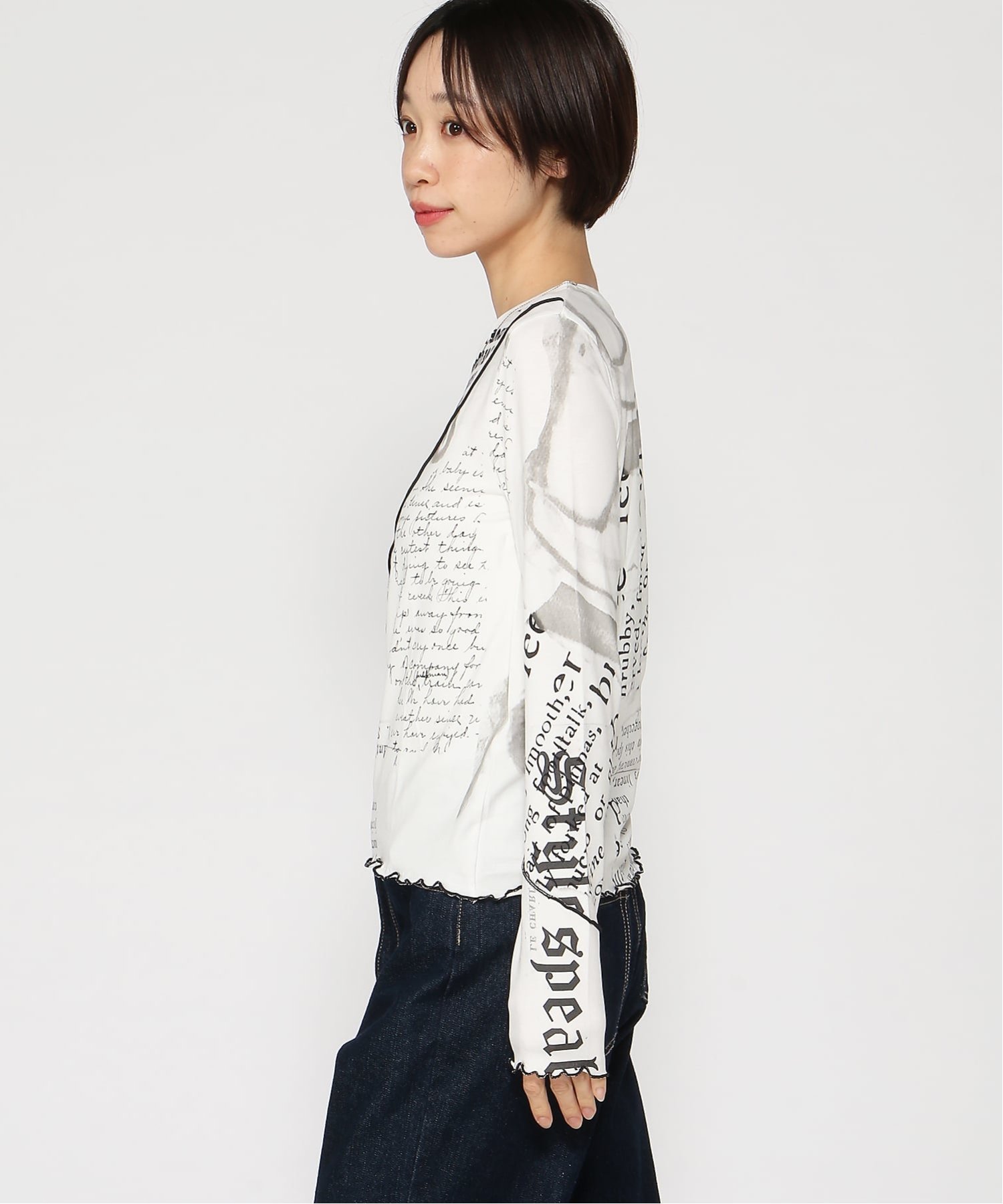 英字プリントロングスリーブTシャツ デシグアル トップス カットソー・Tシャツ ホワイト