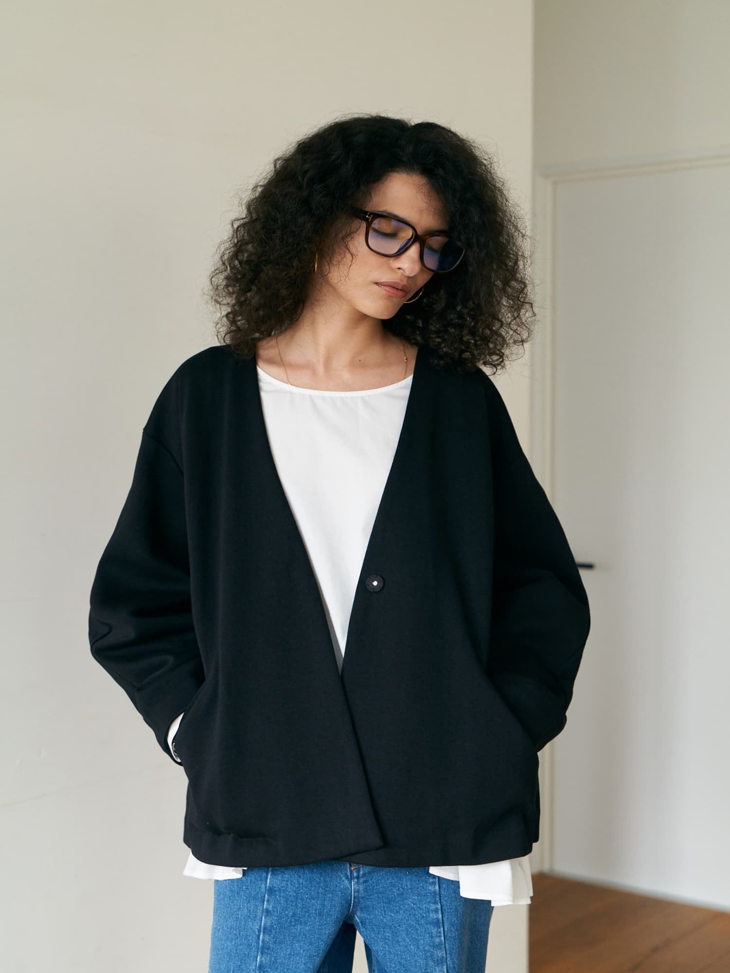 【SALE／30%OFF】Brown&Street Vネックカットソージャケット ブラウンアンドストリート ジャケット・アウター ノーカラージャケット ブラウン ブラック【送料無料】