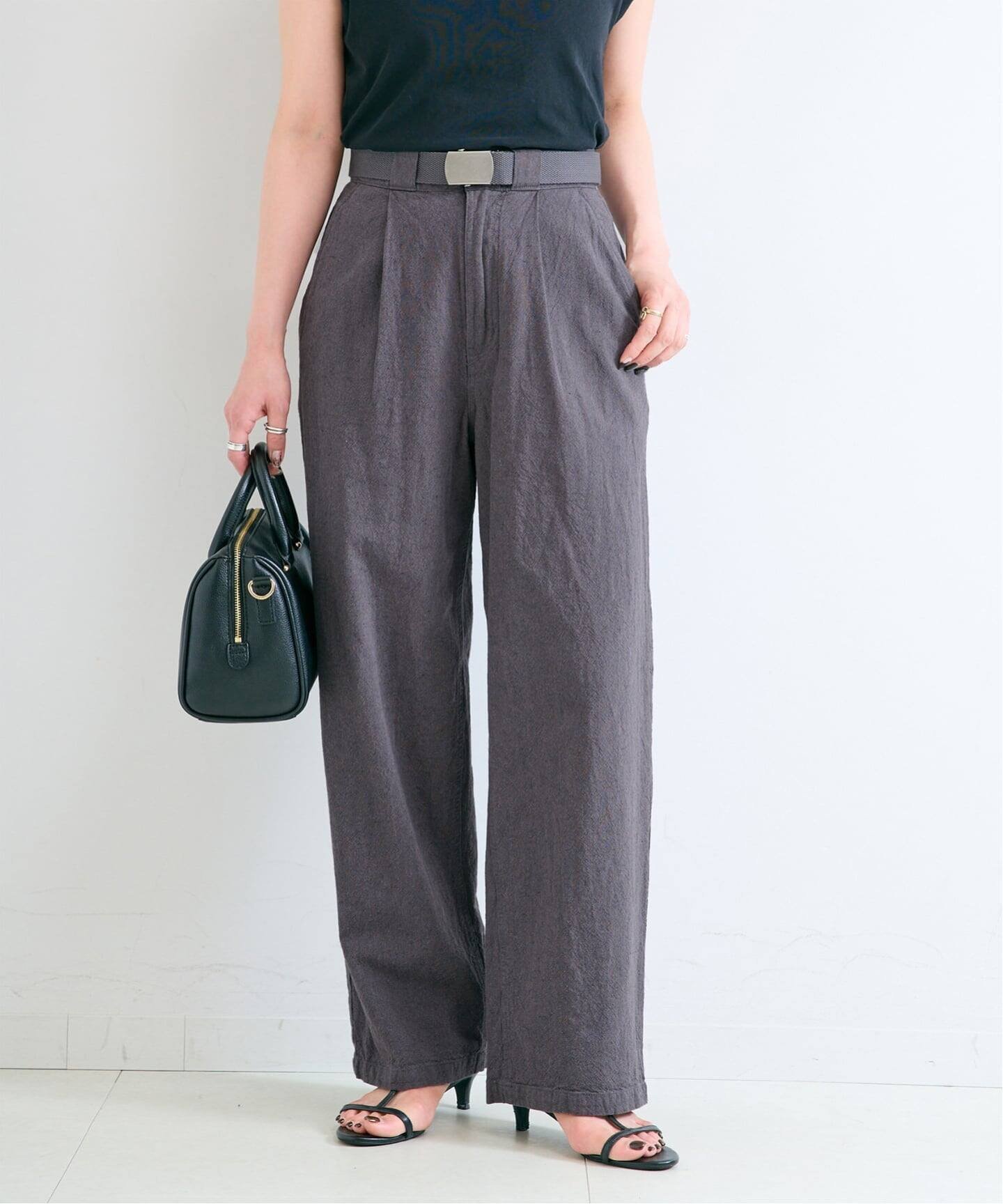 【SALE／30%OFF】B.C STOCK 《追加》ウォッシャブル / ベルト付きリネンライクオックスクライミングトラウザー ベーセーストック パンツ その他のパンツ グレー ベージュ ブラウン【送料無料】
