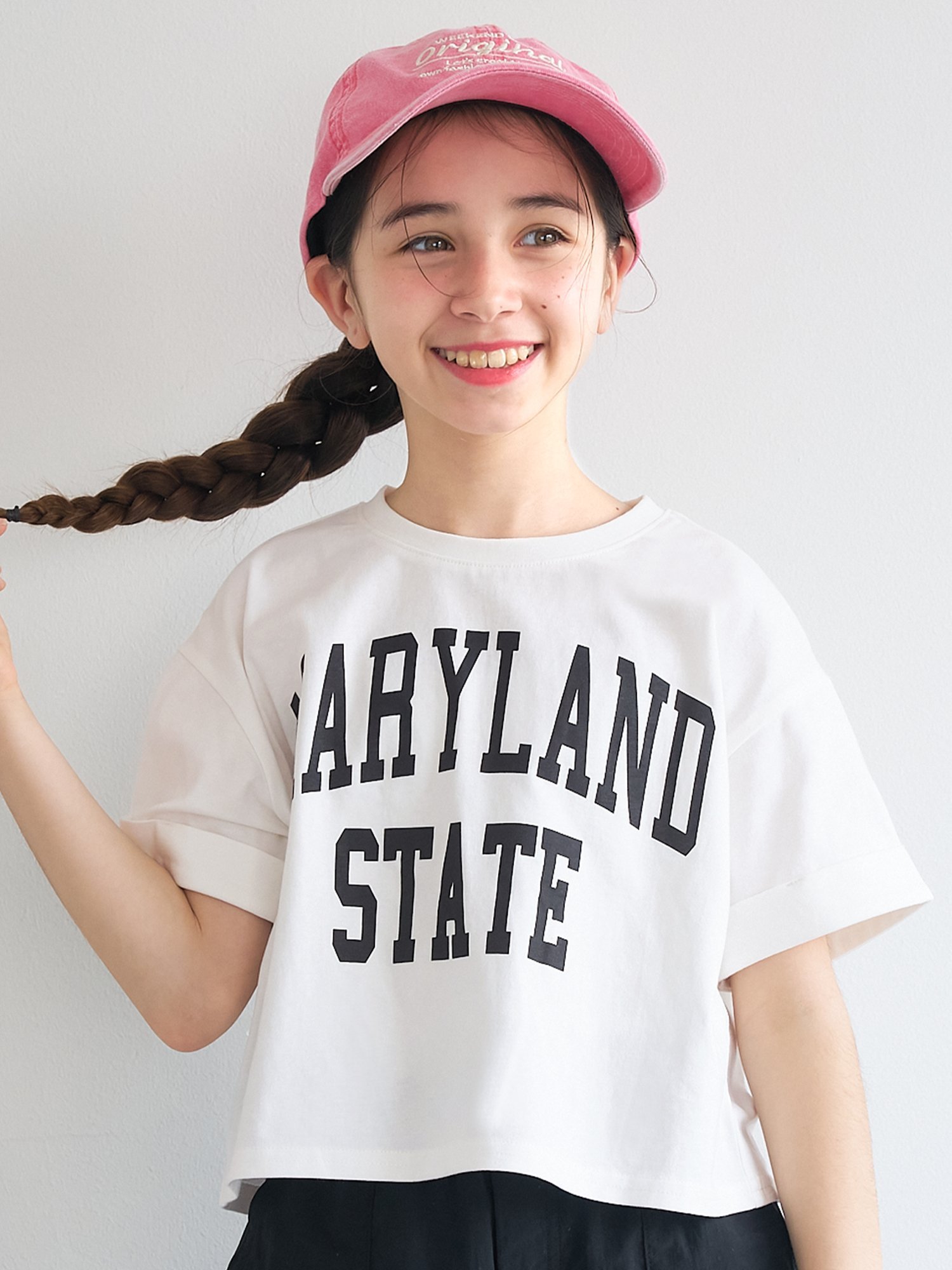 【SALE／30%OFF】coca キッズ ガールズ 親子お揃いロールアッププリントTシャツ コカ トップス カットソー・Tシャツ グレー ピンク ホワイトのサムネイル