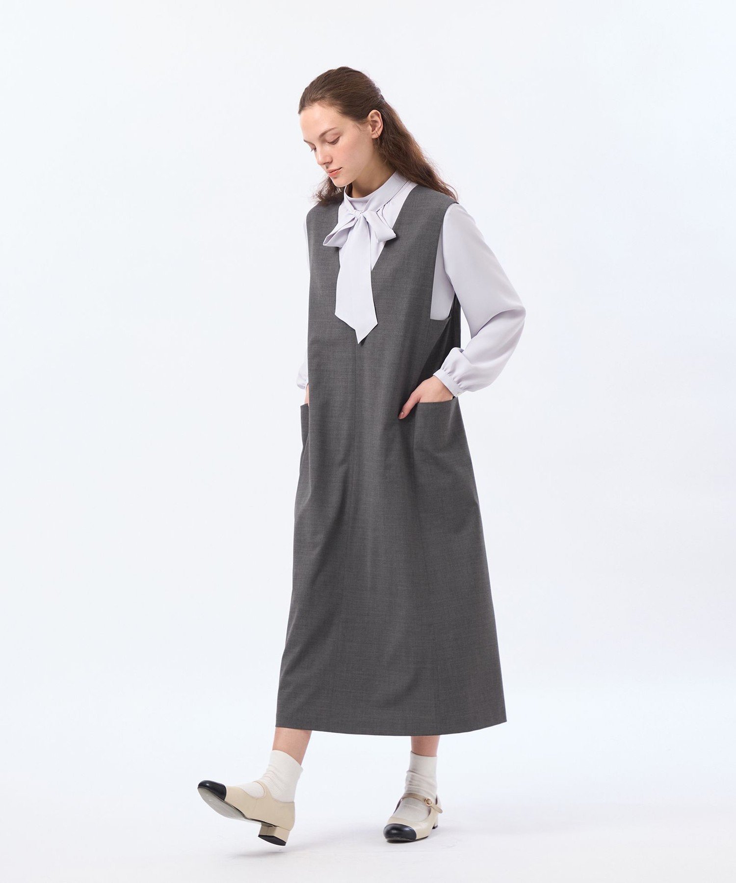 MACKINTOSH PHILOSOPHY 【CRANWELL JUMPER SKIRT(クランウェルジャンパースカート)】ウールトロピカル マッキントッシュ フィロソフィー ワンピース・ドレス ワンピース ネイビー グレー【送料無料】