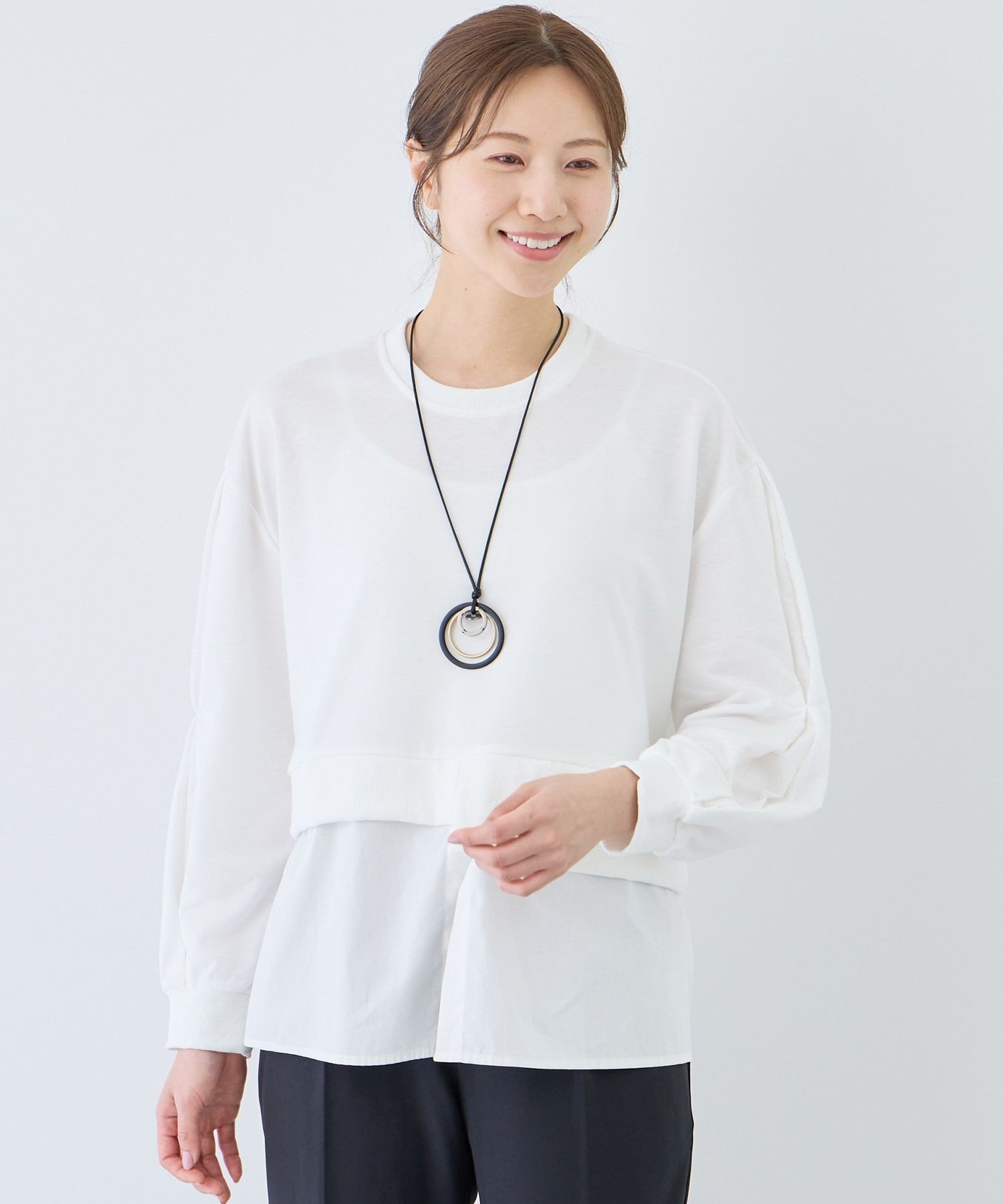 JAYRO ブラウスレイヤード風プルオーバー ジャイロ トップス カットソー・Tシャツ ネイビー グレー ブラック ベージュ ホワイト
