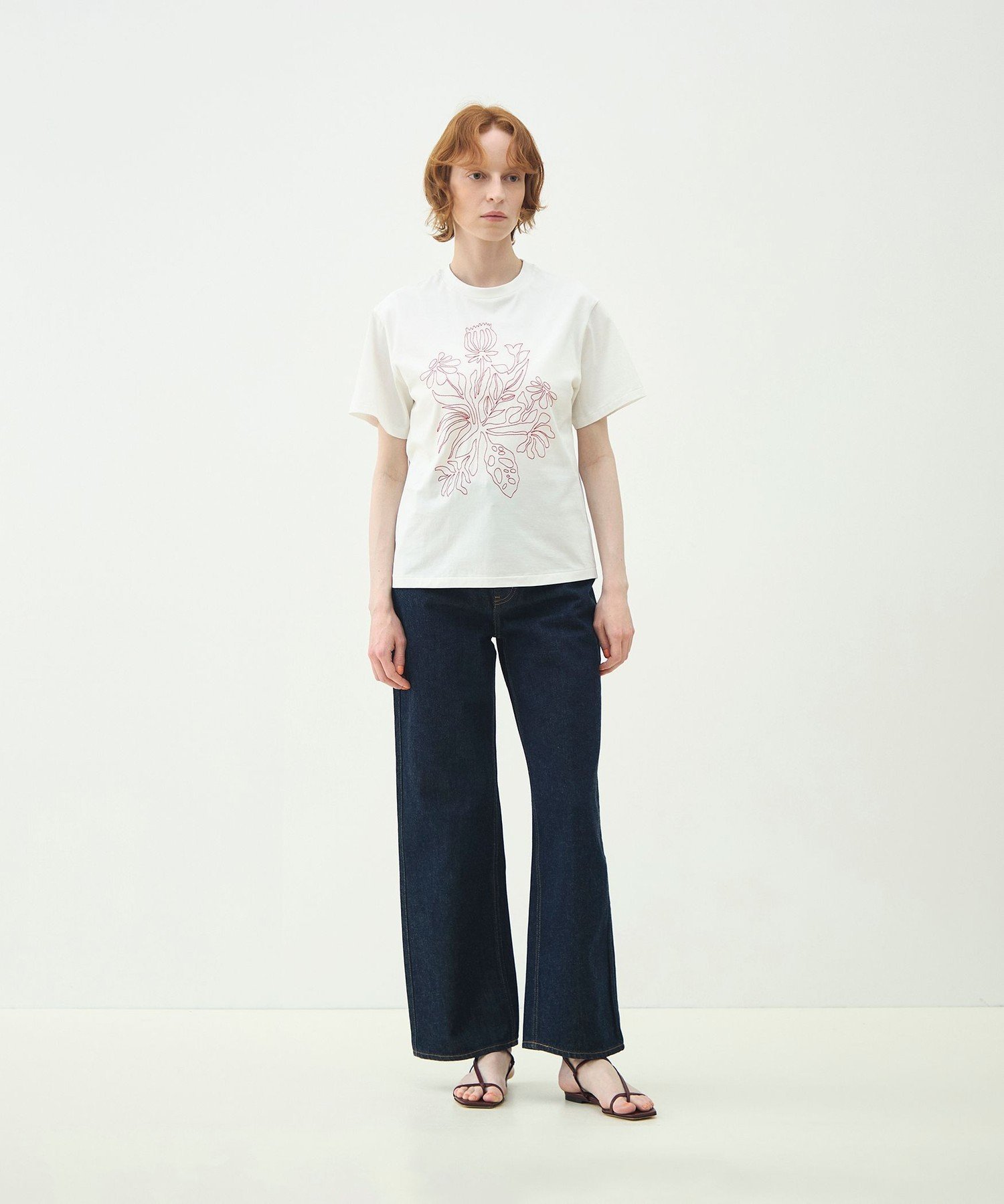 MACPHEE ボタニカルエンブロイダリー Tシャツ トゥモローランド トップス カットソー・Tシャツ ブラック ホワイト