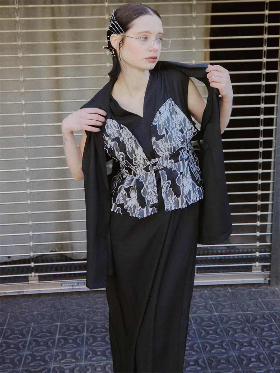:ETHR OF JACQUARD BUSTIRE SET DRESS ラシュッド ワンピース・ドレス その他のワンピース・ドレス ブラック