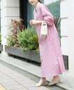 【SALE／46%OFF】coen ボリュームスリーブストライプシャツワンピース コーエン ワンピース・ドレス シャツワンピース ピンク ネイビー