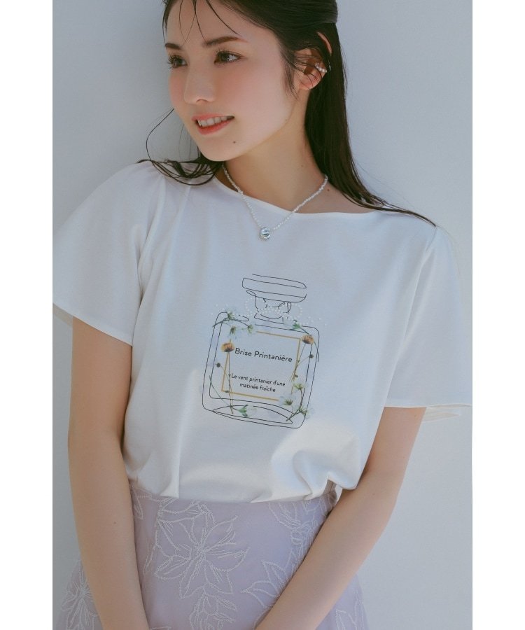 Couture Brooch 【マシンウォッシャブル】フラワーパフュームフレア袖Tシャツ クチュールブローチ トップス カットソー・Tシャツ ホワイト グレー ピンク ブルー【送料無料】