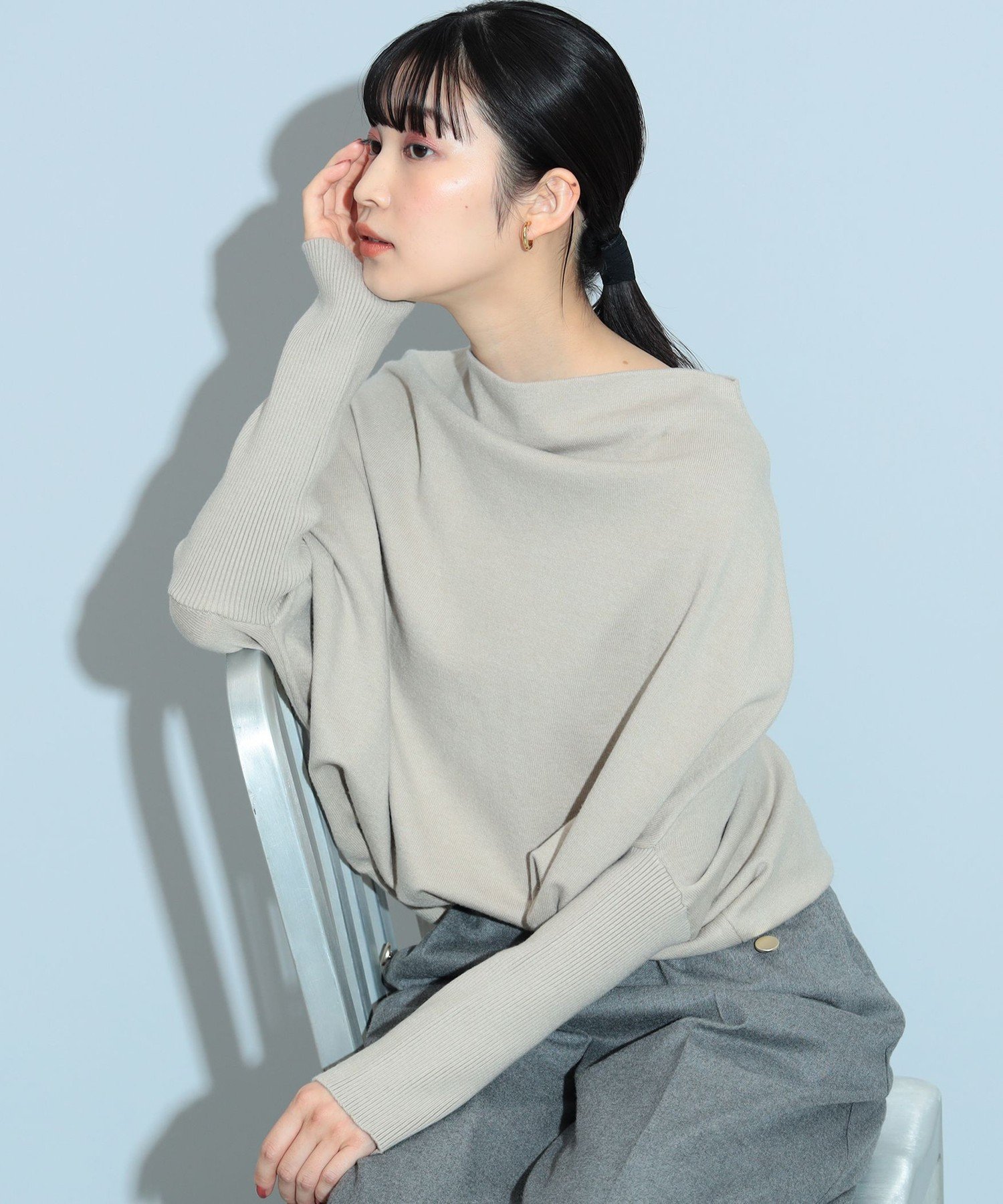 BEAMS HEART WOMEN ドレープ ニットプルオーバー ビームス ハート トップス ニット ベージュ ホワイト グレー【送料無料】のサムネイル