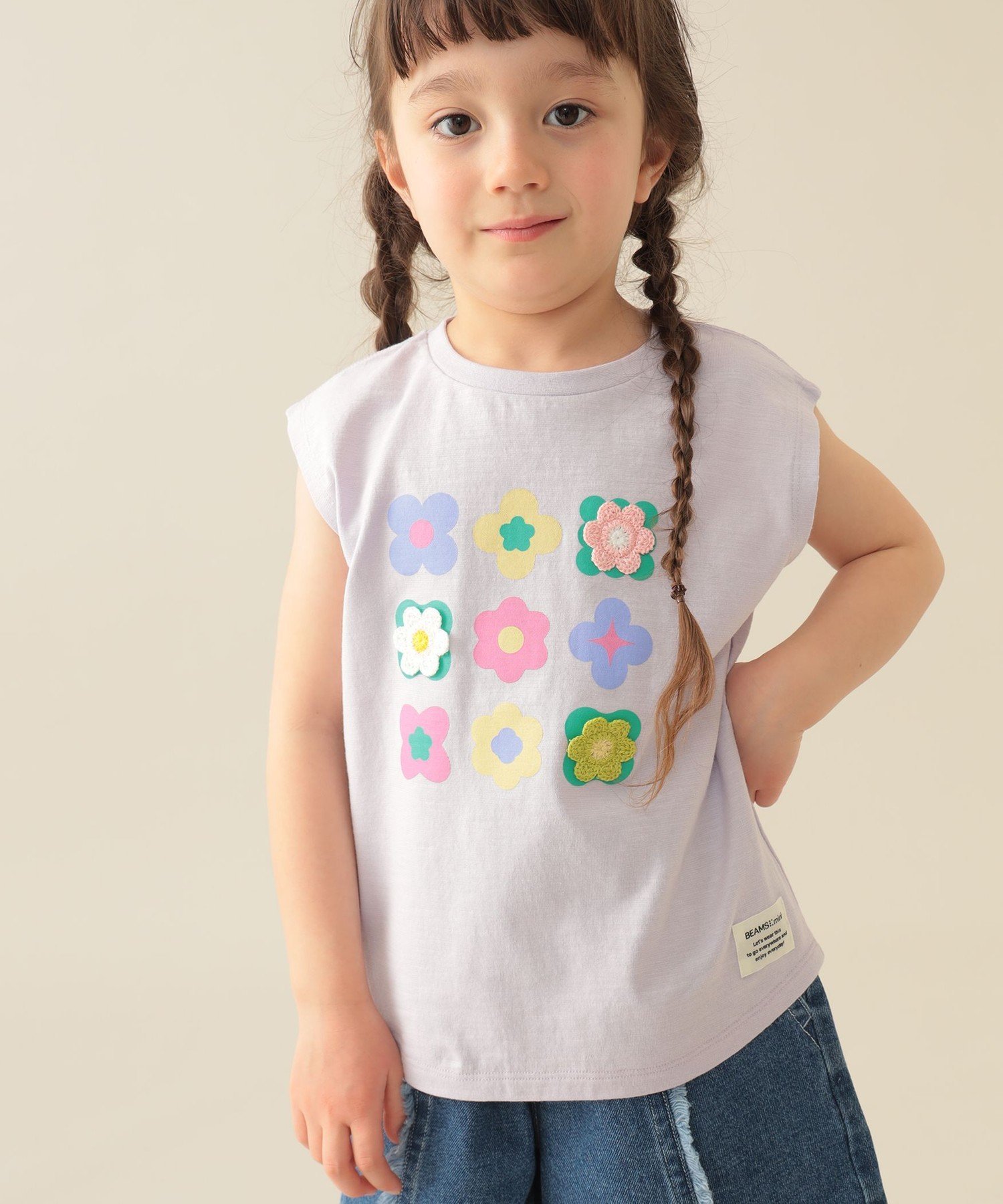 【SALE／30%OFF】BEAMS mini 【9/18新規値下げ】フラワー ノースリーブ カットソー 2025SS(90~150cm) ビームス ミニ トップス カットソー・Tシャツ グリーン