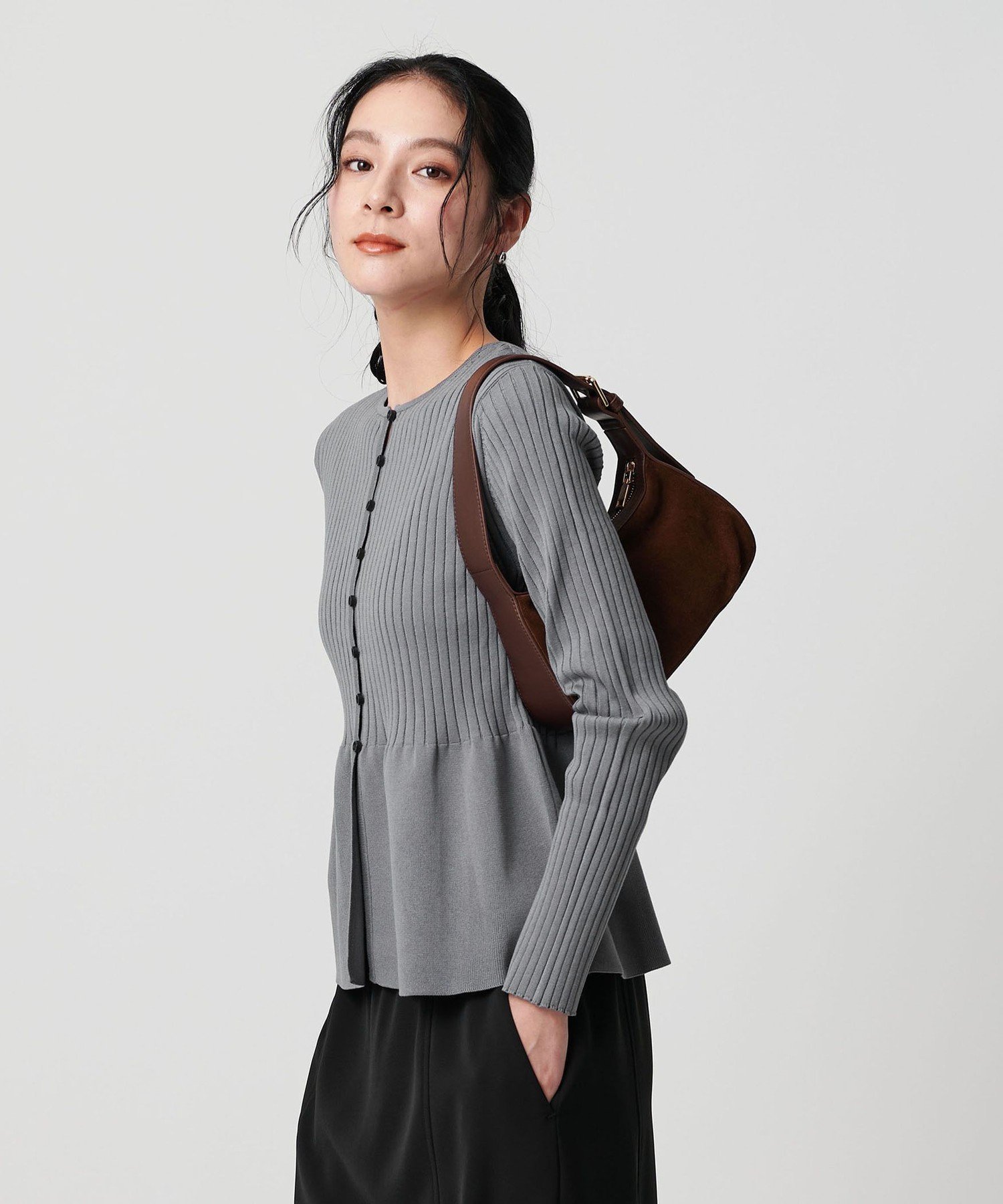 BEAUTY&YOUTH UNITED ARROWS 【WEB限定 Wardrobe DAILY MINIMAL】ペプラム2WAY リブニットプルオーバー ウォッシャブル ビューティー＆ユース　ユナイテッドアローズ トップス ニット グレー ホワイト ブラック【送料無料】