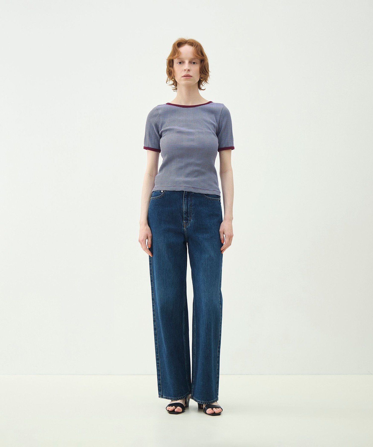 MACPHEE シルキーボーダー ボートネックプルオーバー トゥモローランド トップス カットソー・Tシャツ ブルー