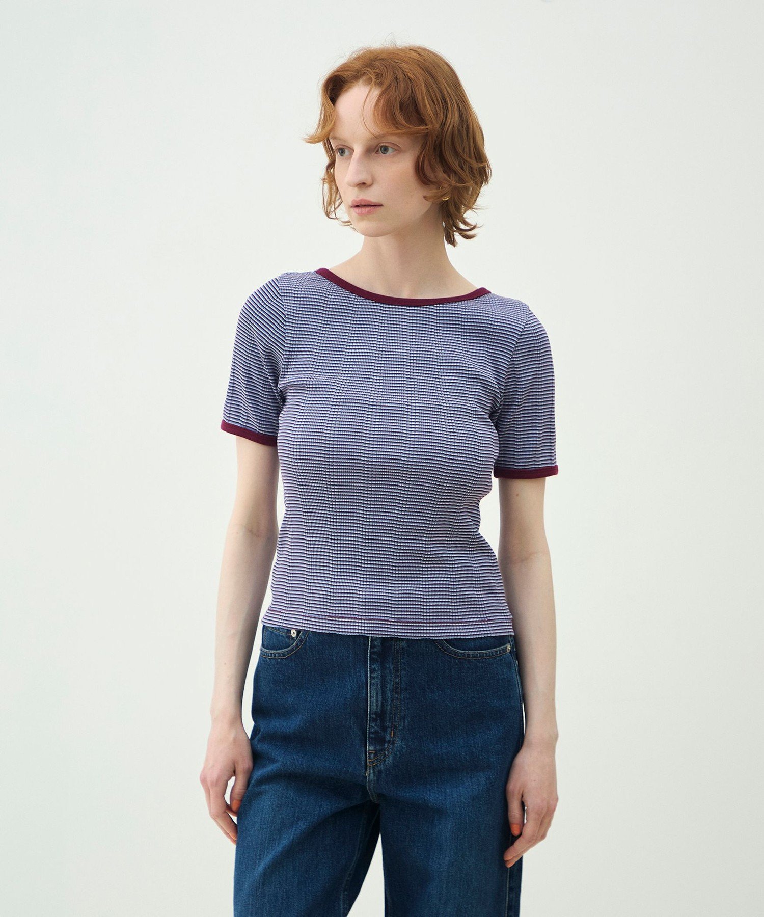 MACPHEE シルキーボーダー ボートネックプルオーバー トゥモローランド トップス カットソー・Tシャツ ブルー