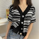 【SALE/30%OFF】Aimoon レトロ風 ニットカーディガン レディース ミニミニストア トップス カーディガン ベージュ ブラック ホワイト
