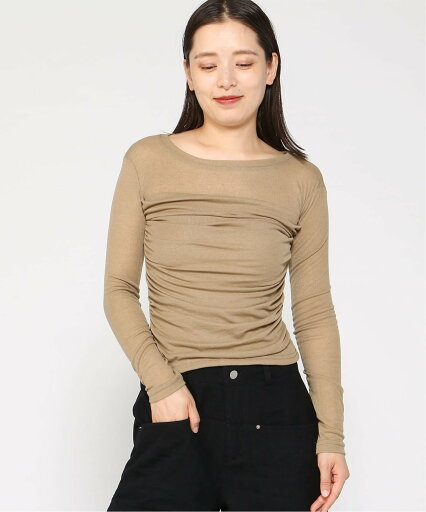 Girly Doll Girly Doll/シアーギャザーカットソー ドゥーラ ドゥーラ トップス カットソー・Tシャツ グリーン ブラウン ベージュ Girly Doll Girly Doll/シアーギャザーカットソー ドゥーラ ドゥーラ トップス カットソー・Tシャツ グリーン ブラウン ベージュ