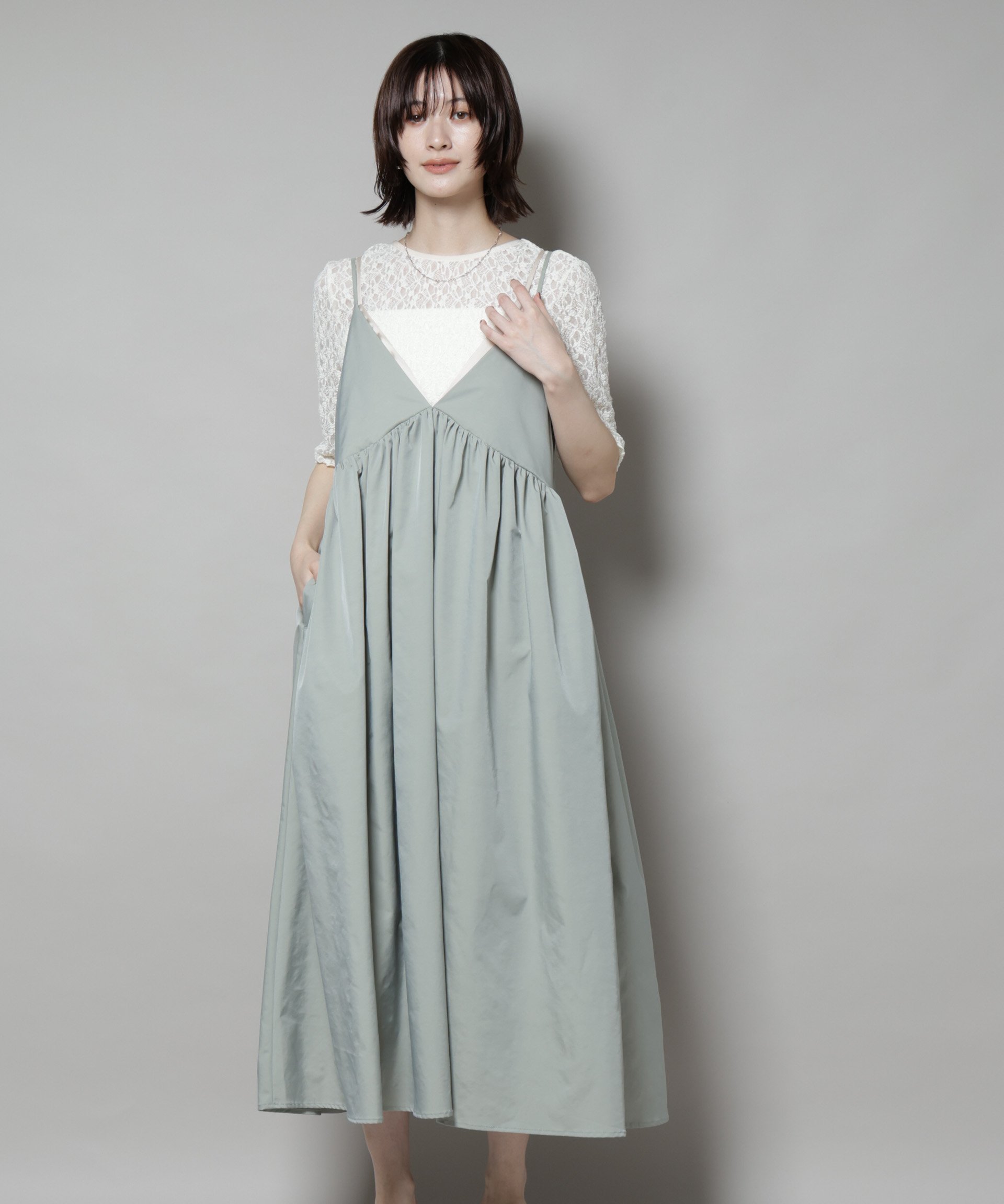 【SALE／55%OFF】NANO universe シャンブレータフタキャミレイヤードワンピース ナノユニバース ワンピース・ドレス ワンピース ブラウン グリーン【送料無料】 stylife-15233541 Rakuten Fashion サンプル画像3