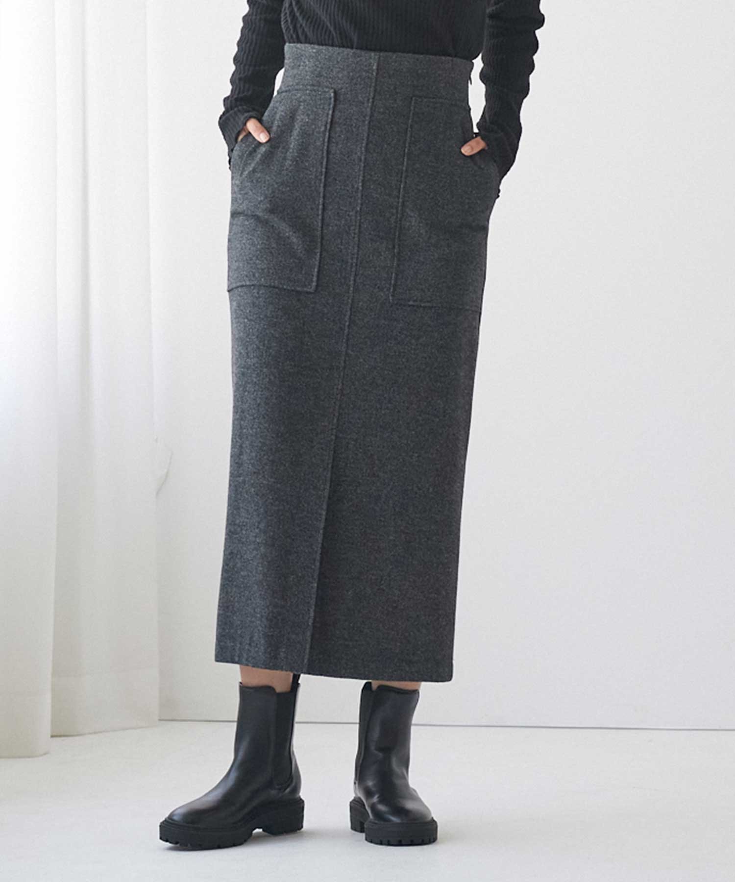 ADVANCE LABEL 【微起毛スカート】MIXヘリンボン ギャルリ イチハチキュウロク バイ グンゼ スカート ロング マキシスカート【送料無料】