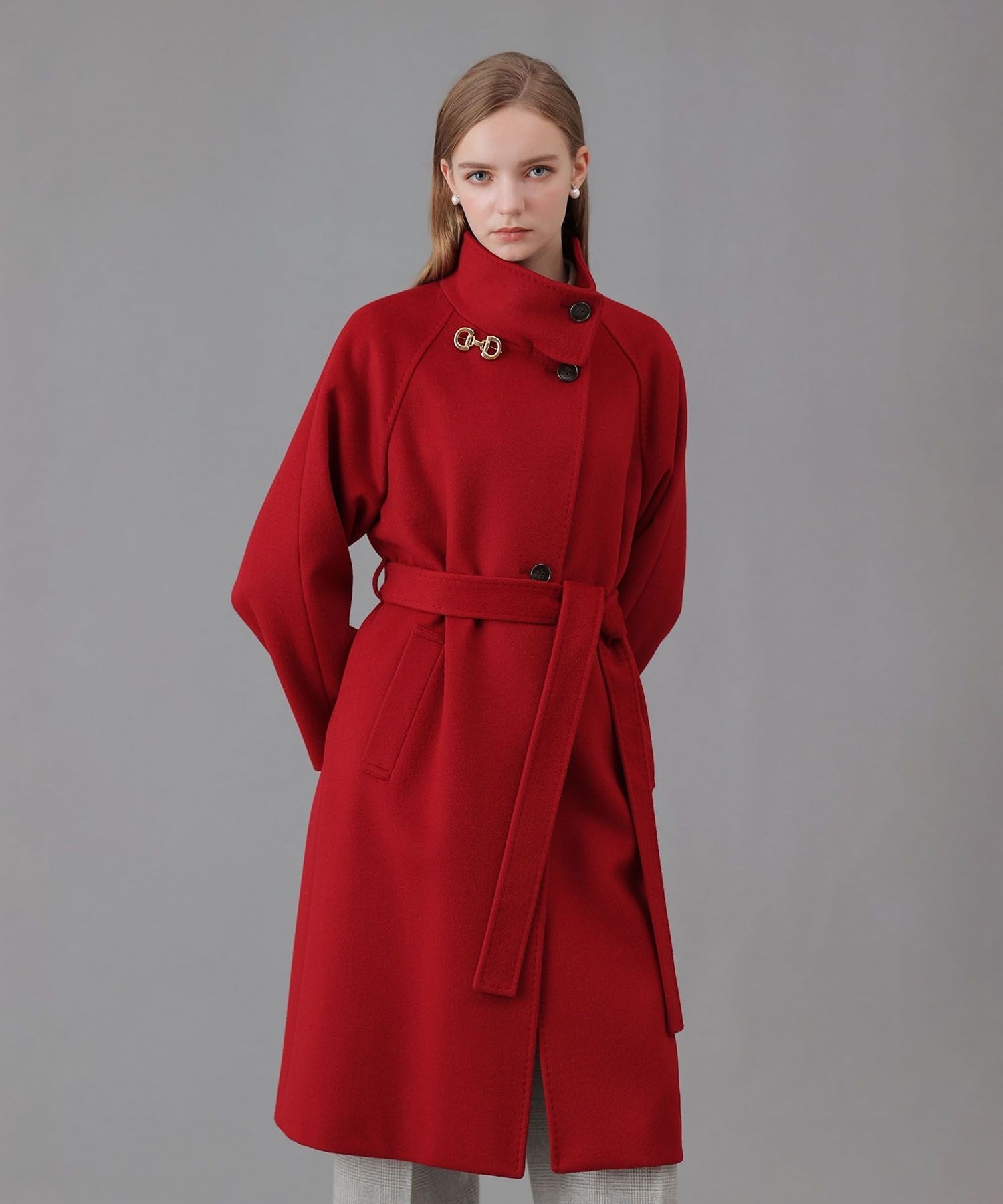 ANAYI カシミヤ混スタンドカラーコート アナイ ジャケット・アウター その他のジャケット・アウター グレー ベージュ レッド ネイビー【送料無料】のサムネイル