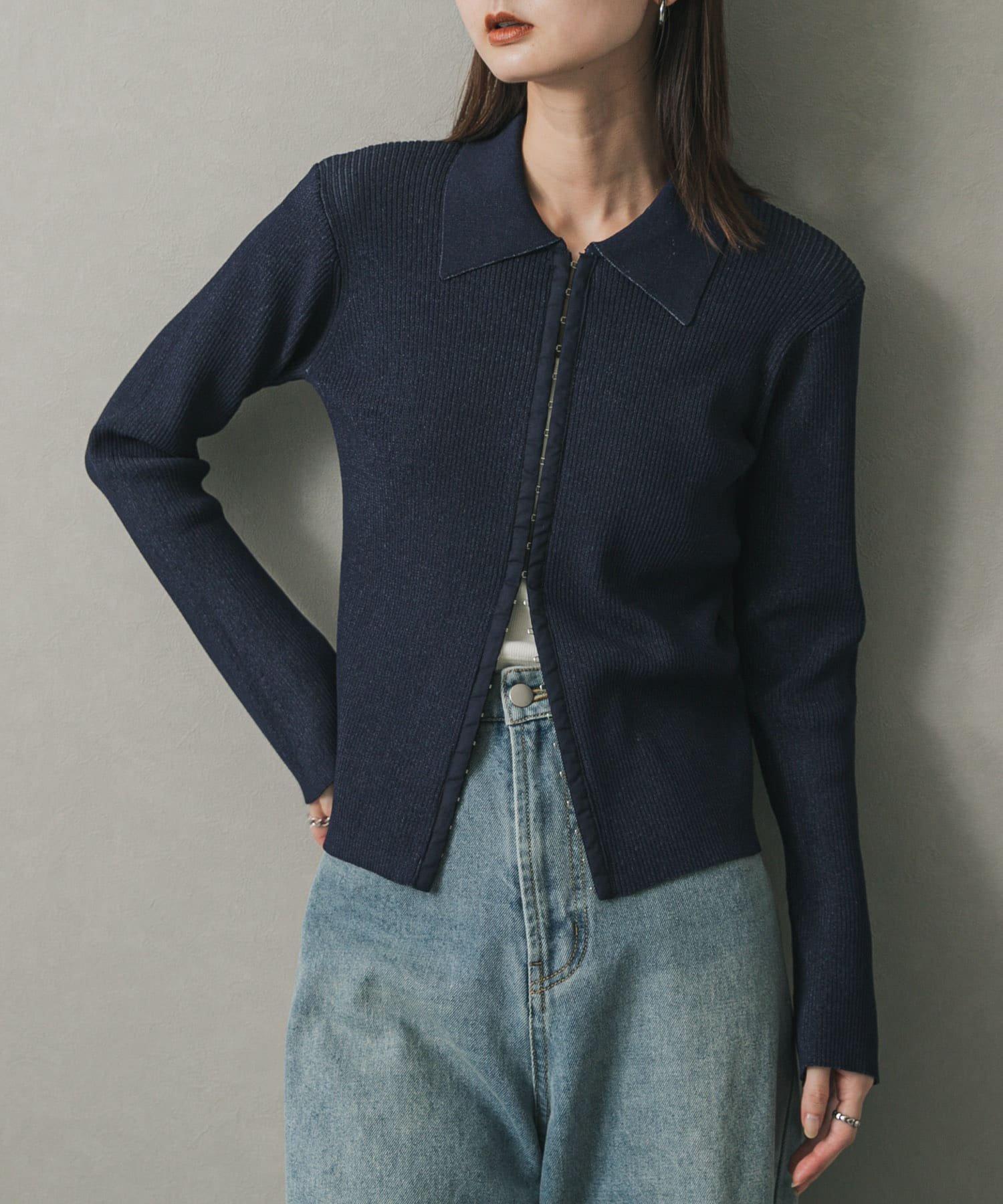 【SALE／27%OFF】SENSE OF PLACE フロントホックエリツキコンパクトカーディガン センス オブ プレイス..