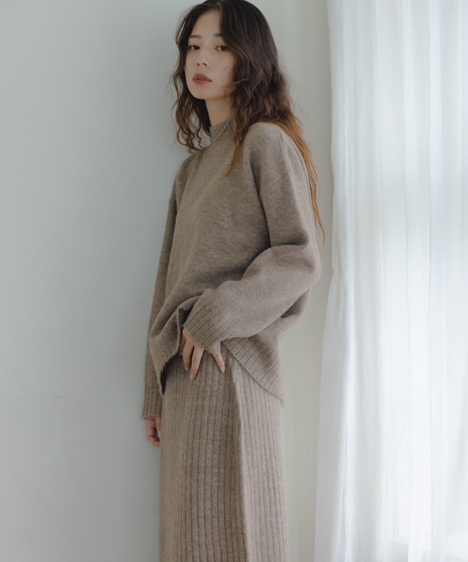 Sonny Label 『WEB限定』モックネックニット×スカートセットアップ サニーレーベル ワンピース・ドレス ワンピース ベージュ グレー ブラック【送料無料】のサムネイル