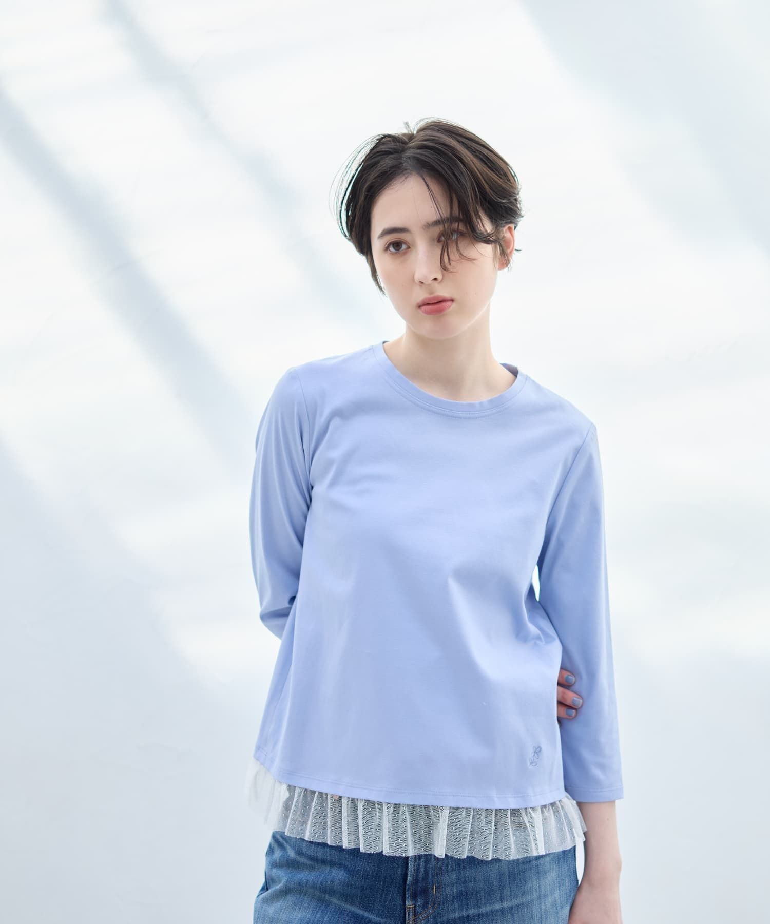 CARA O CRUZ 【接触冷感】裾チュールカットソー キャラ・オ・クルス トップス カットソー・Tシャツ カーキグリーン