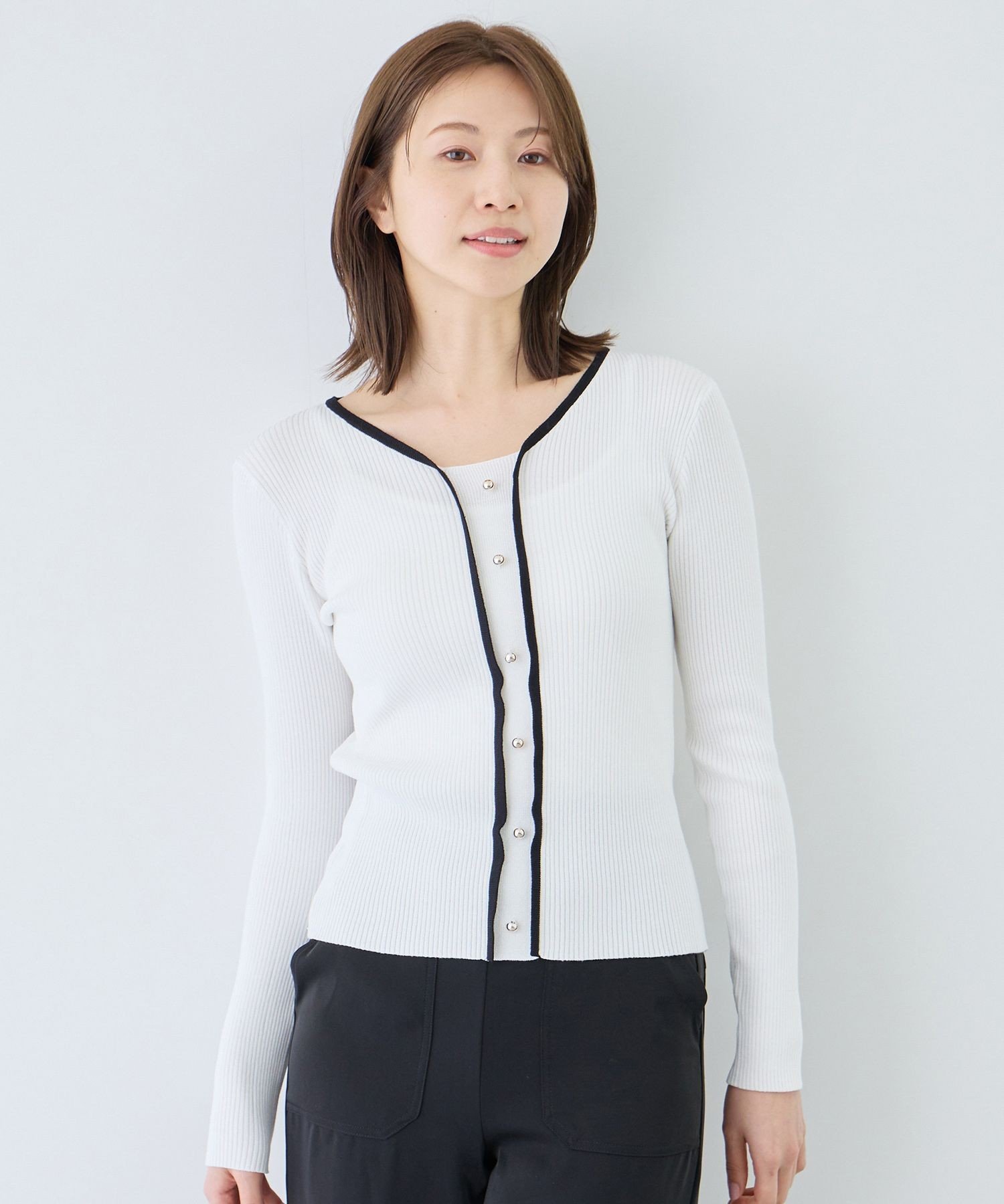 V-Neck - 【SALE／20%OFF】JAYRO 配色Vネックリブニット ジャイロ トップス ニット ブルー ネイビー ホワイト【送料無料】