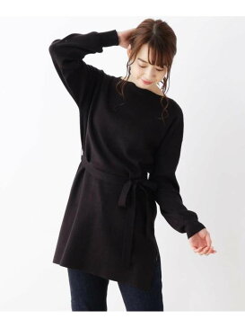 【SALE／60%OFF】OPAQUE.CLIP 【洗える・42(LL)WEB限定サイズ】ベルト使いボートネックニットチュニック オペークドットクリップ ニット ニットその他 ホワイト ブラック ブラウン ベージュ