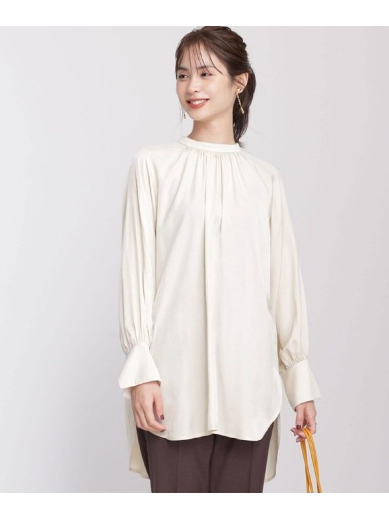 NANO universe サテンドレスブラウス ナノユニバース トップス シャツ・ブラウス ネイビー ベージュ ホワイト【送料無料】のサムネイル