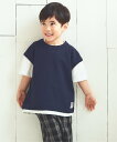 【SALE／55%OFF】ikka 【キッズ】鹿の子フェイクベストレイヤーTシャツ(100~160cm) イッカ トップス カットソー・Tシャツ ネイビー グリーン