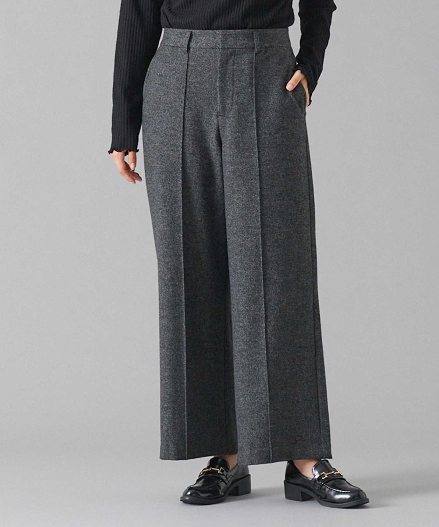 ADVANCE LABEL 【微起毛パンツ】MIXヘリンボン ストレートパンツ ギャルリ　イチハチキュウロク　バイ　グンゼ パンツ スラックス・ドレスパンツ【送料無料】