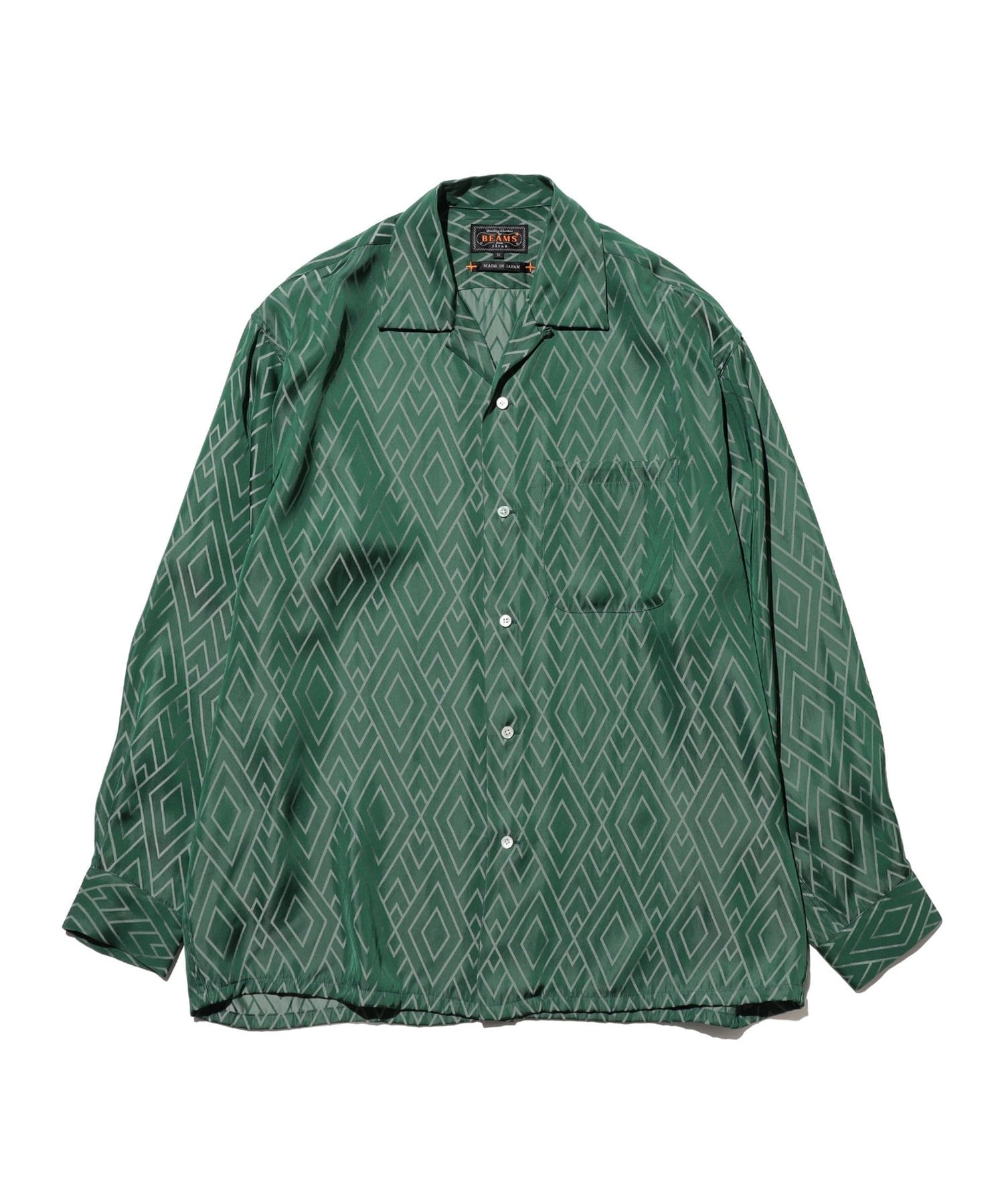 BEAMS PLUS Open Collar Cupro Dot Zigzag Pattern ビームス メン トップス シャツ・ブラウス グリーン ネイビー【送料無料】