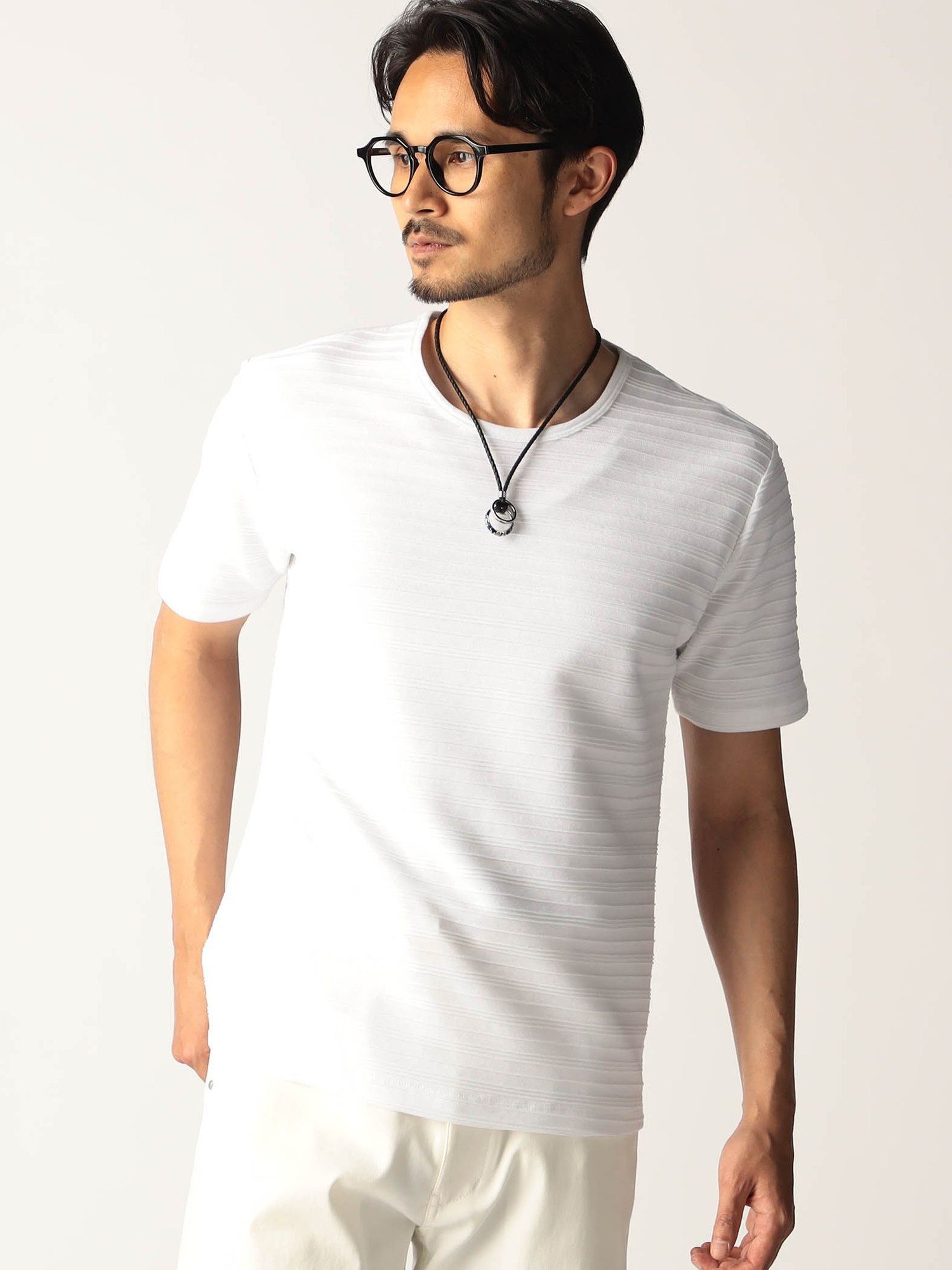 NICOLE CLUB FOR MEN タックボーダークルーネック半袖プルオーバー ニコル トップス カットソー・Tシャツ ブラック ホワイト ネイビー