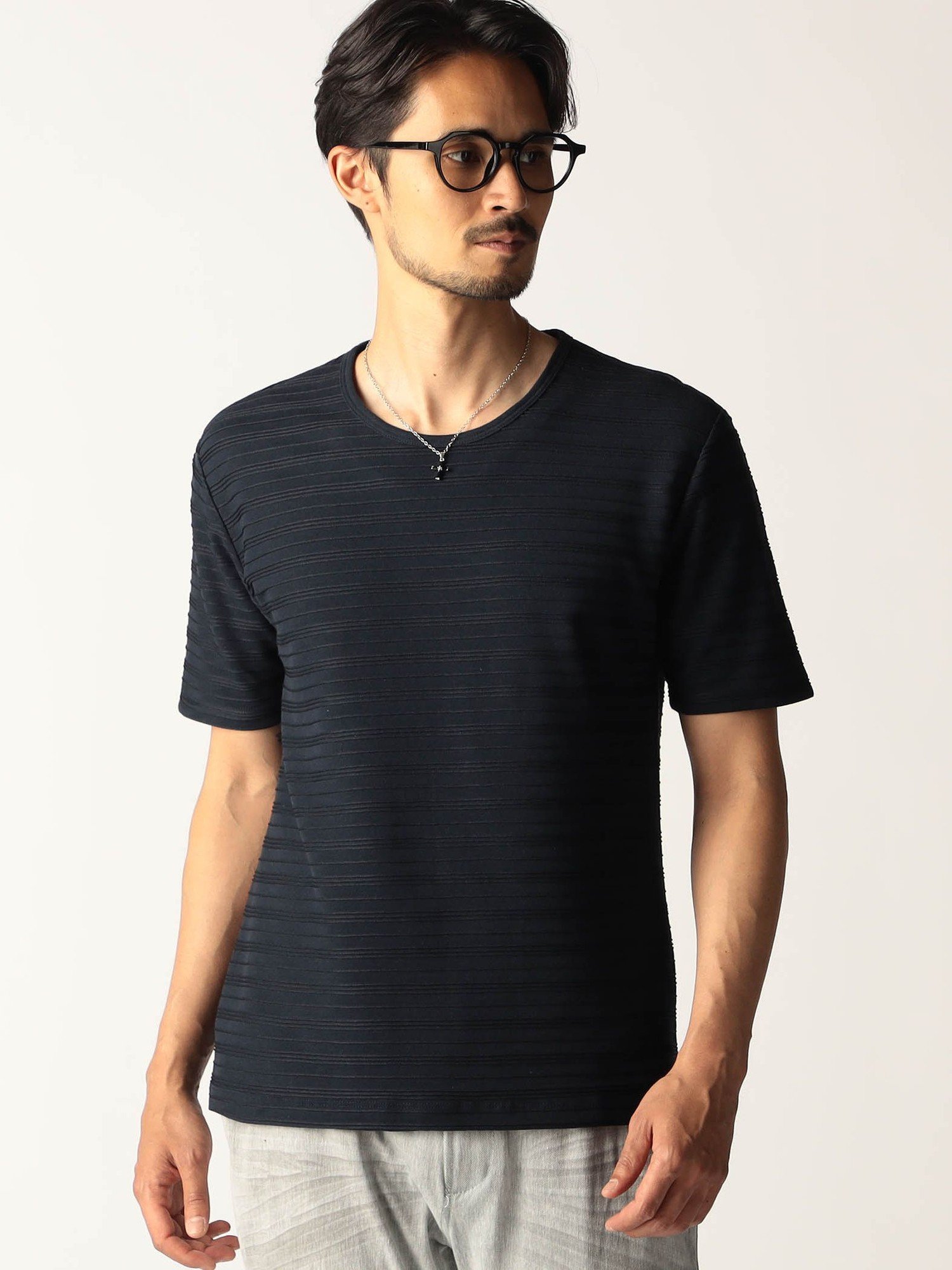 NICOLE CLUB FOR MEN タックボーダークルーネック半袖プルオーバー ニコル トップス カットソー・Tシャツ ブラック ホワイト ネイビー