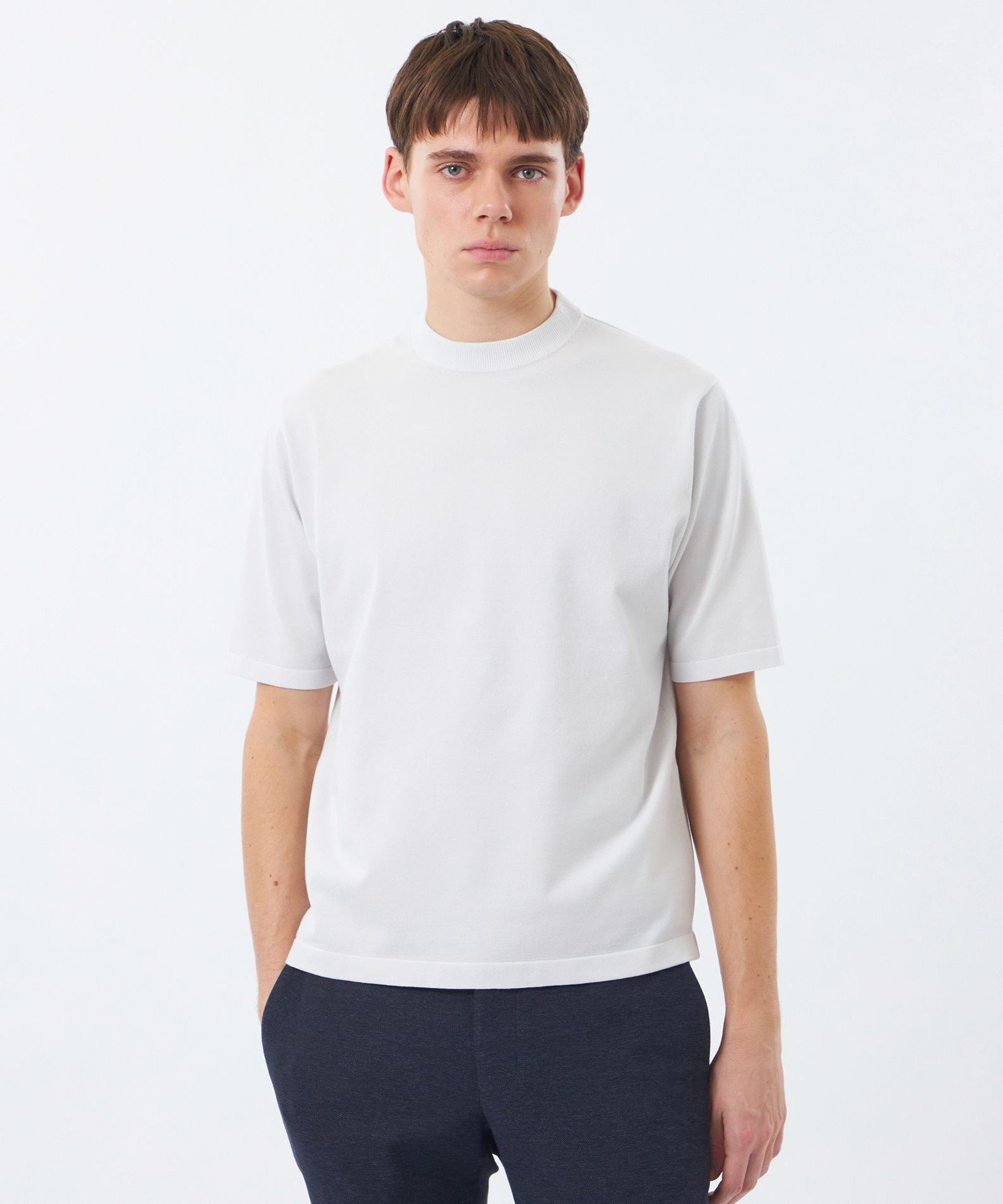 16Gプレーティング天竺 セミモックネックニットTシャツ マッキントッシュ フィロソフィー トップス カットソー・Tシャツ ネイビー ホワイト グレー イエロー