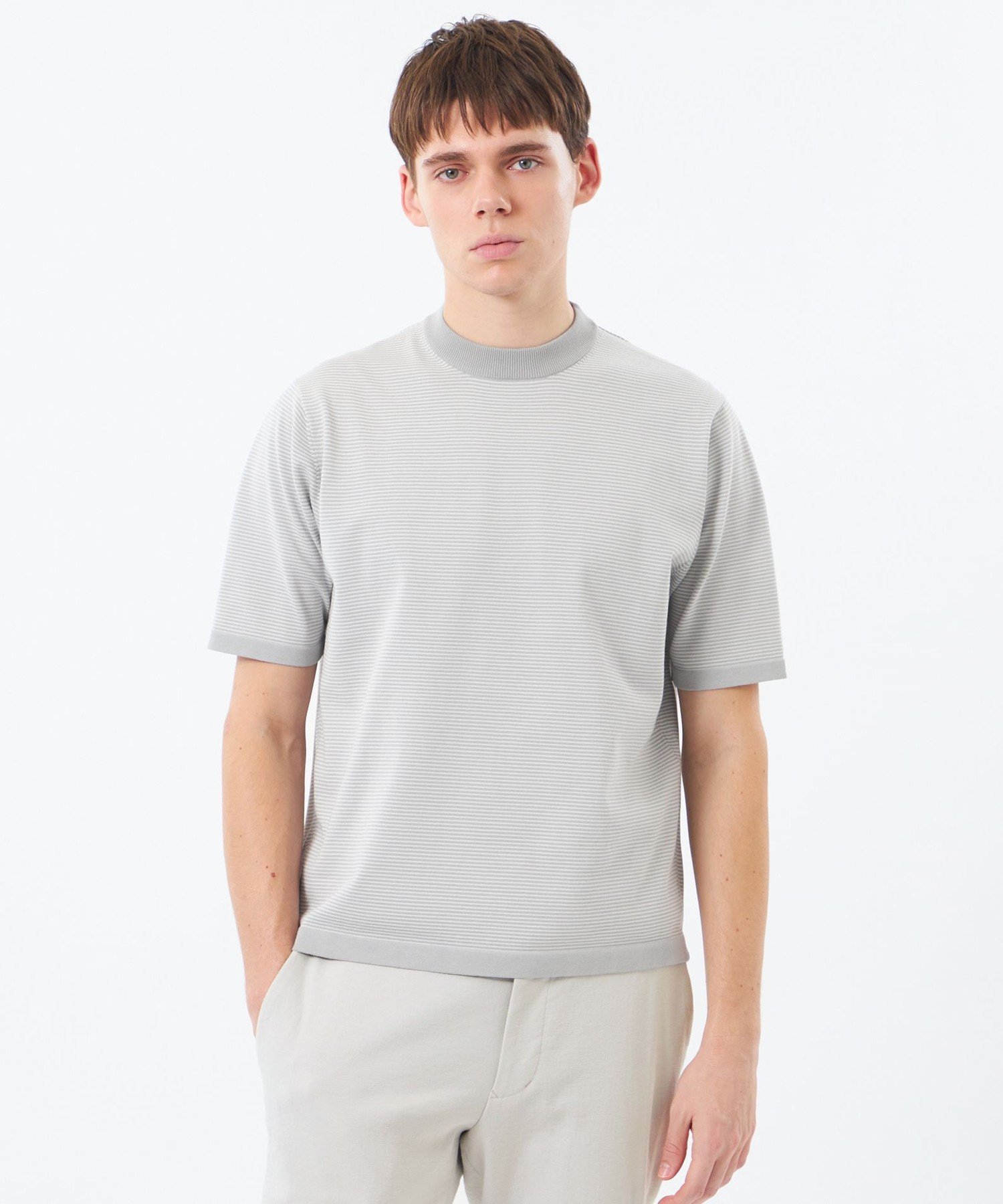 16Gプレーティング天竺 セミモックネックニットTシャツ マッキントッシュ フィロソフィー トップス カットソー・Tシャツ ネイビー ホワイト グレー イエロー