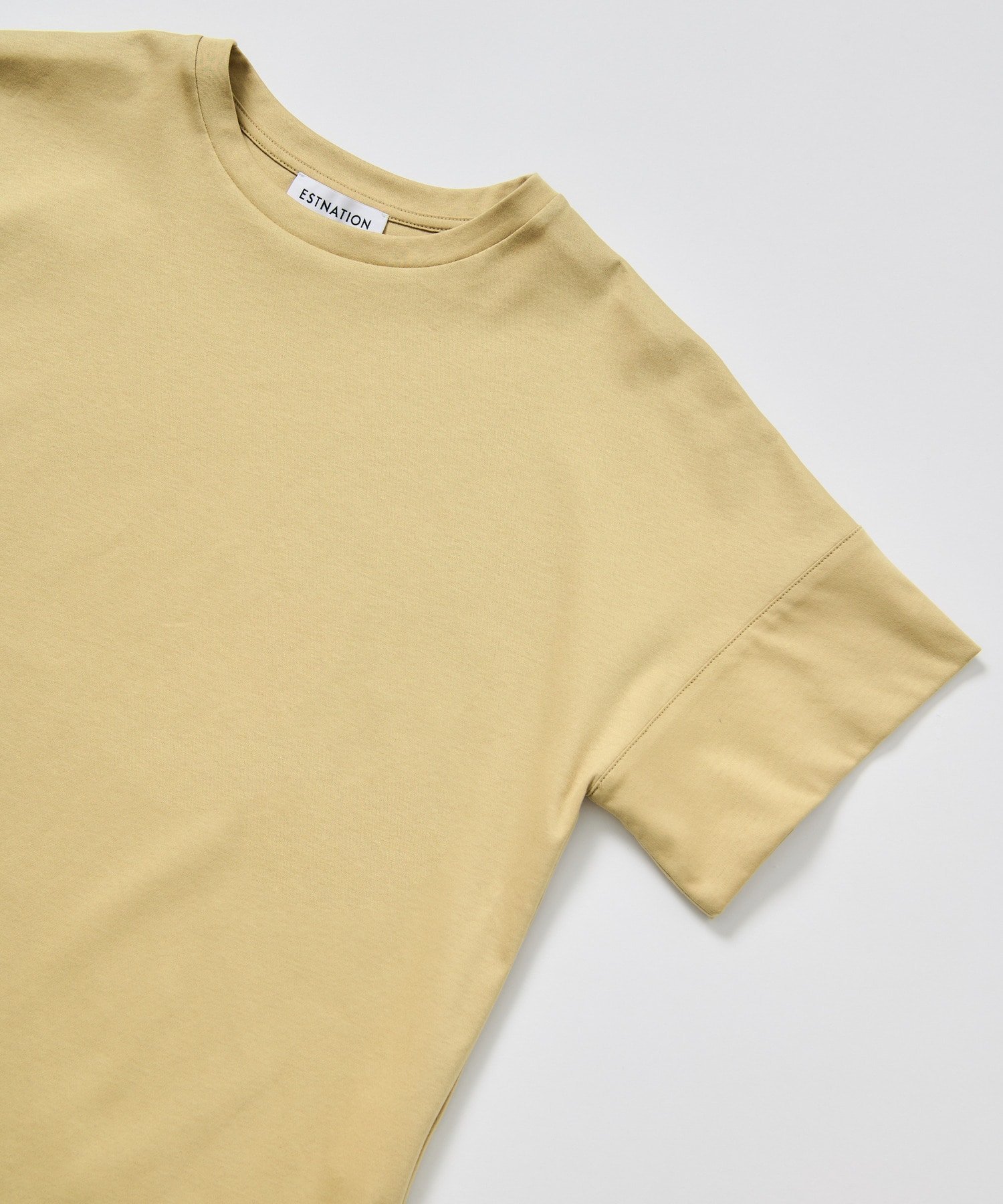 ESTNATION / アルビニ コットンスムース カフスTシャツ エストネーション トップス カットソー・Tシャツ ブラウン ベージュ カーキグリーン ネイビー ブラック ホワイト