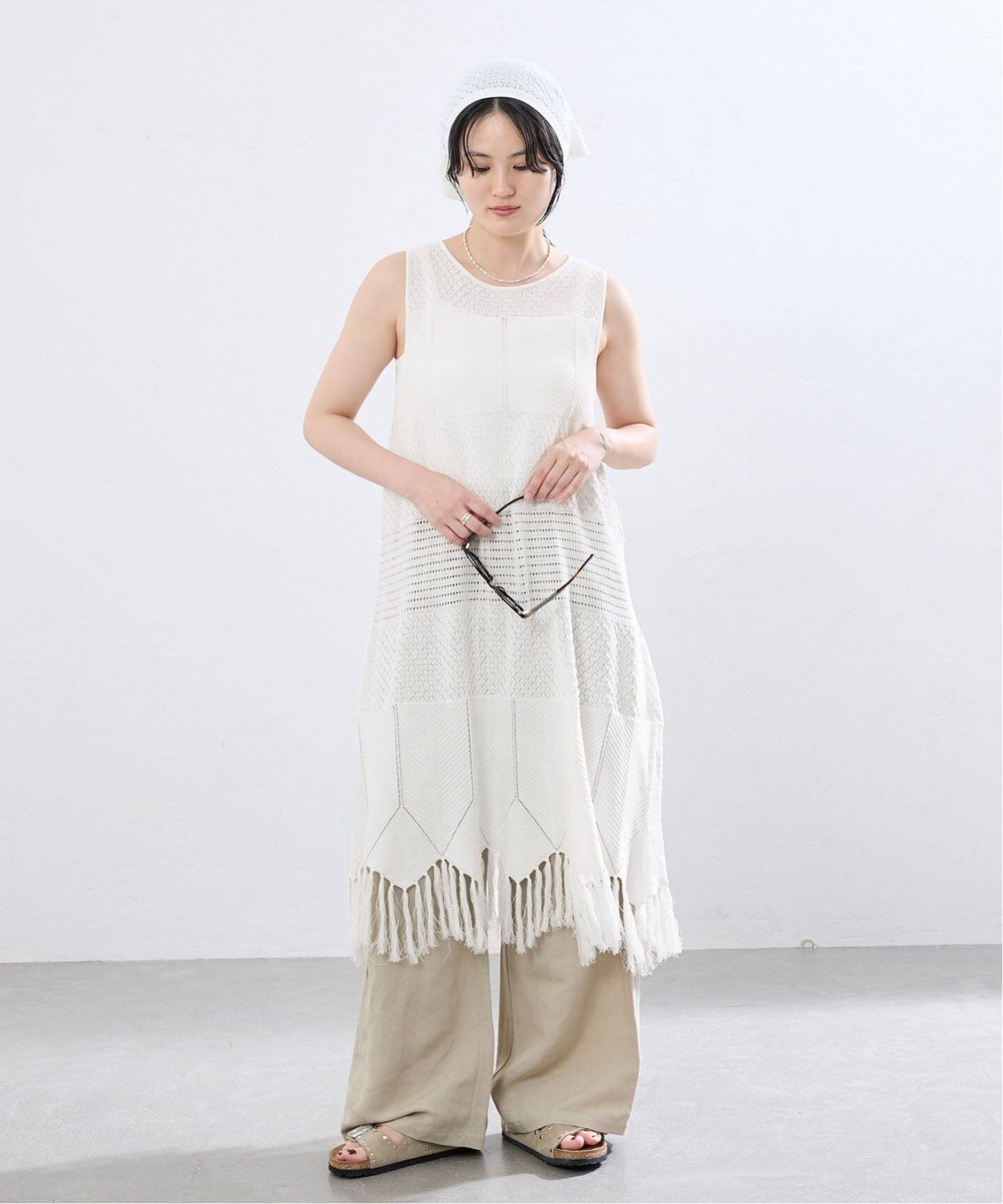 IENA アイレットニットワンピース イエナ ワンピース・ドレス ワンピース ベージュ