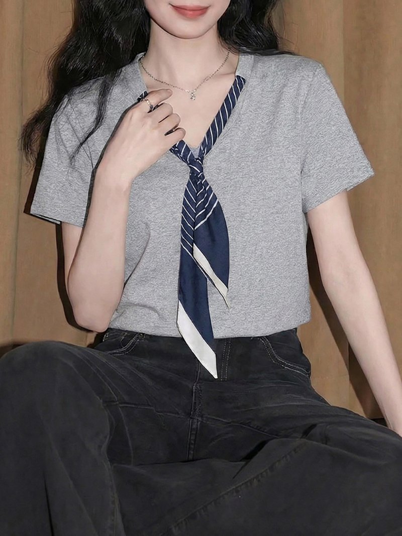 スカーフ風デザイン半袖カットソー レディース トップス ドゥー・ベル トップス カットソー・Tシャツ グレー