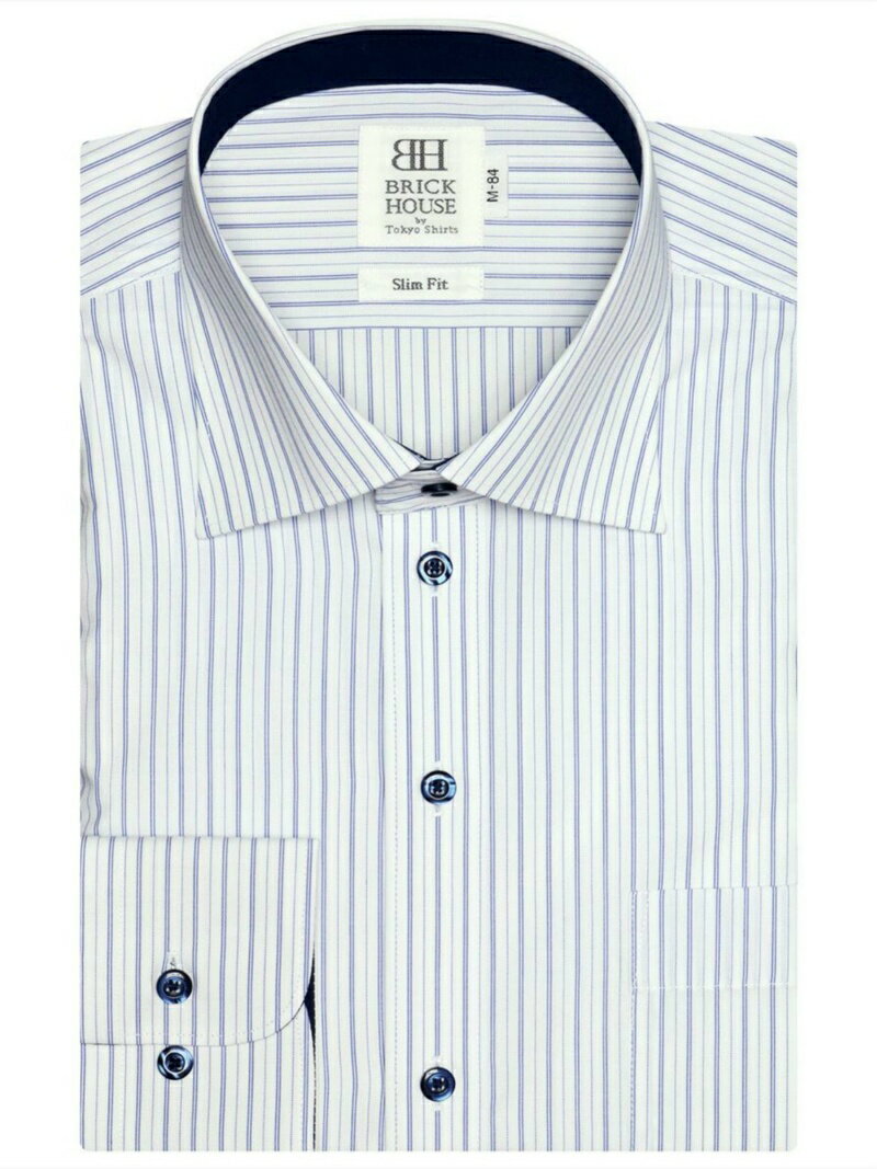 【SALE／33%OFF】BRICK HOUSE by Tokyo Shirts 形態安定 ノーアイロン 長袖ワイシャツ ワイド 白×ブルーストライプ スリム トーキョーシャツ スーツ・フォーマル Yシャツ・カッターシャツ ブルー