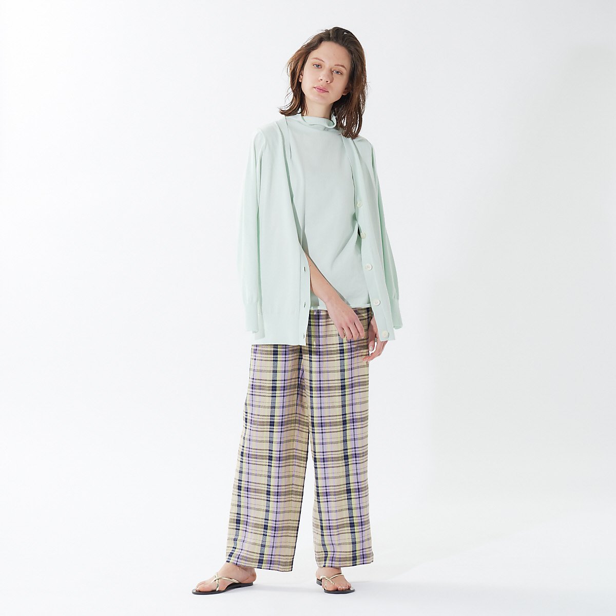 qualite 《セットアップ対応》レーヨンリネンチェックパンツ カリテ パンツ その他のパンツ