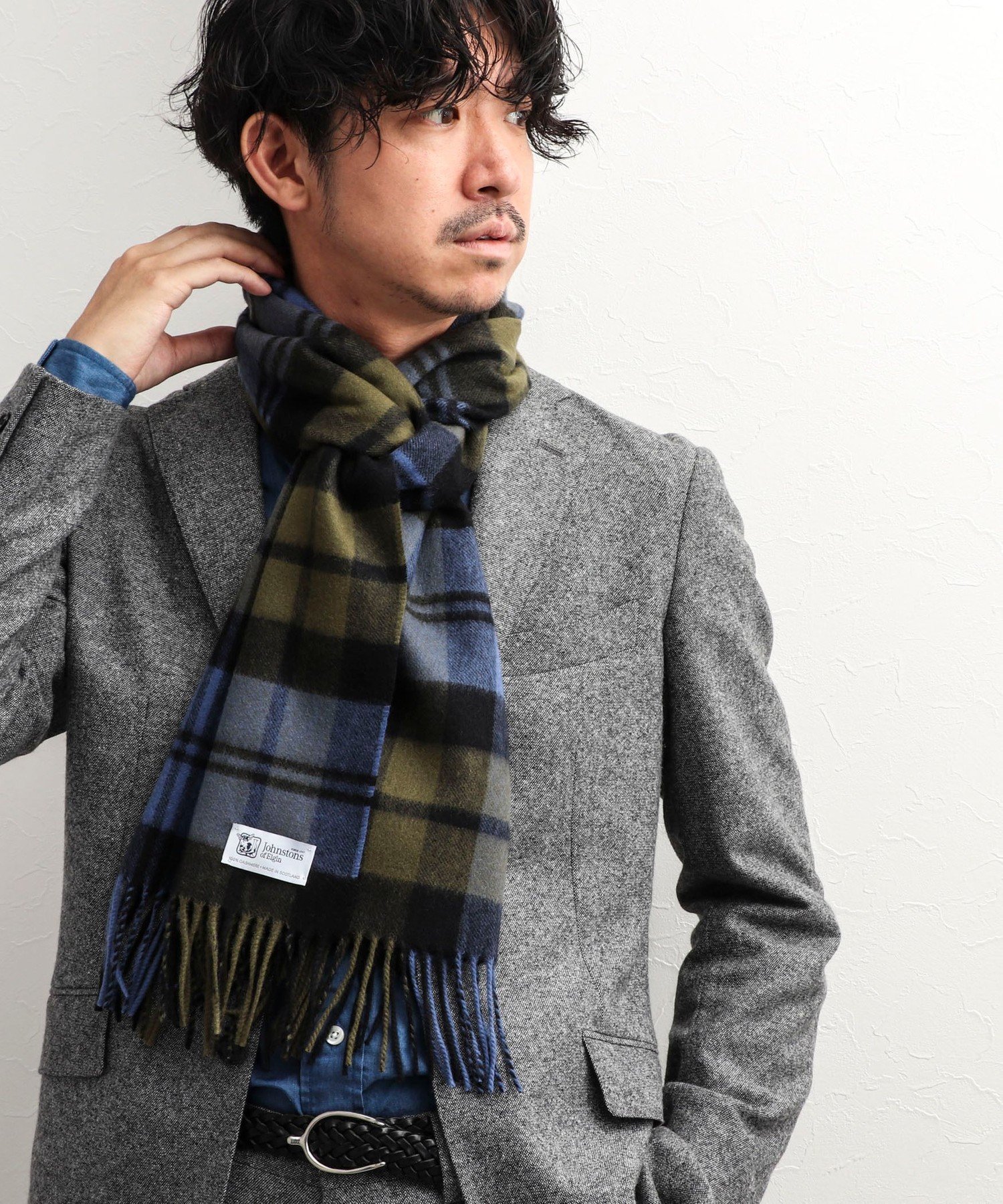 ジョンストンズ マフラー メンズ 【SALE／19%OFF】NOLLEY'S goodman 【Johnstons of Elgin/ジョンストンズ・オブ・エルガン】WA57 CASHMERE SCARF 35 ノーリーズ ファッション雑貨 マフラー・ストール・ネックウォーマー ブルー ネイビー グリーン【送料無料】