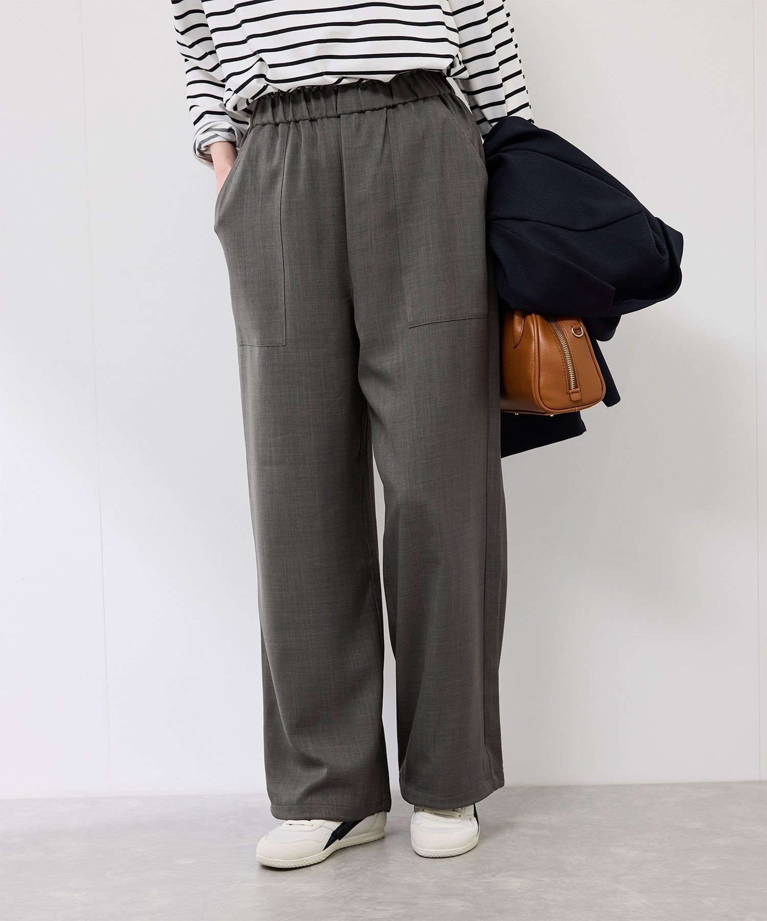 【SALE／30%OFF】ROPE' PICNIC ドロストリラックスイージーワイドパンツ ロペピクニック パンツ その他のパンツ グレー ブラック ベージュ