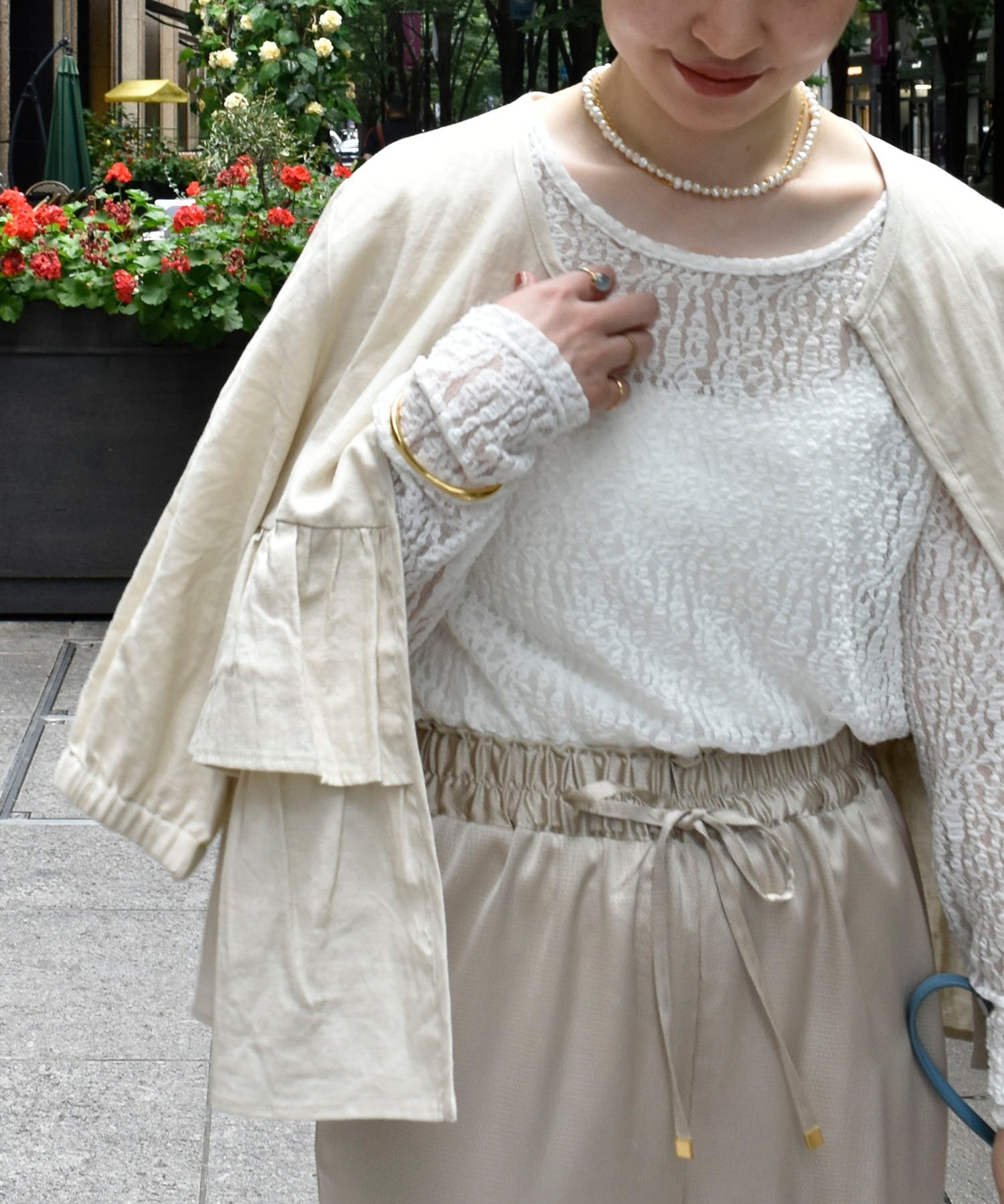 【SALE／10%OFF】le.coeur blanc 《手洗い可能》ストレッチレースクルーネックカットソー ルクールブラン トップス カットソー・Tシャツ ホワイト ブラック【送料無料】のサムネイル