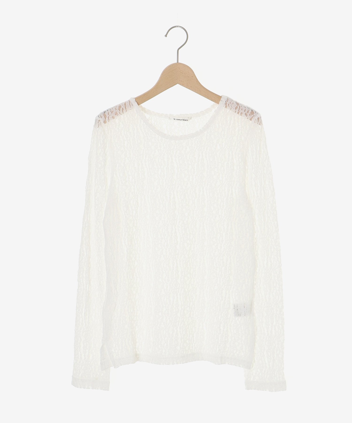 le.coeur blanc ストレッチレースクルーネックカットソー ルクールブラン トップス カットソー・Tシャツ ホワイト ブラック