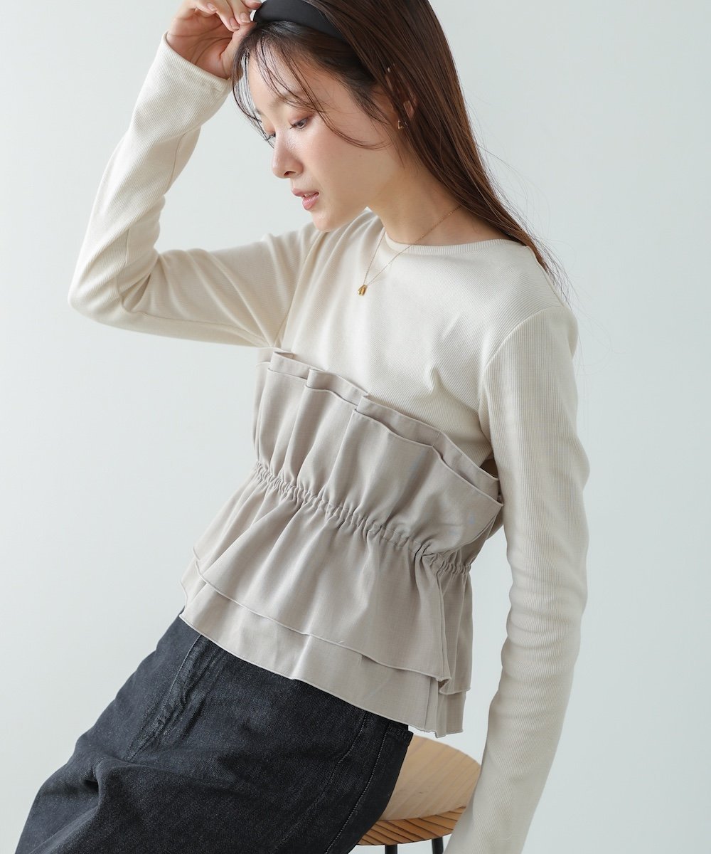 Bab ビスチェ風レイヤードロンT バブ / ブージュルード トップス カットソー・Tシャツ グレー【送料無..