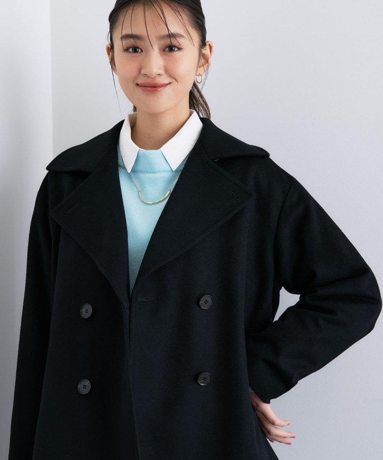 INDIVI 【軽やか/ゆったり】ウール混ショートトレンチコート インディヴィ ジャケット・アウター トレンチコート ブラック【送料無料】のサムネイル