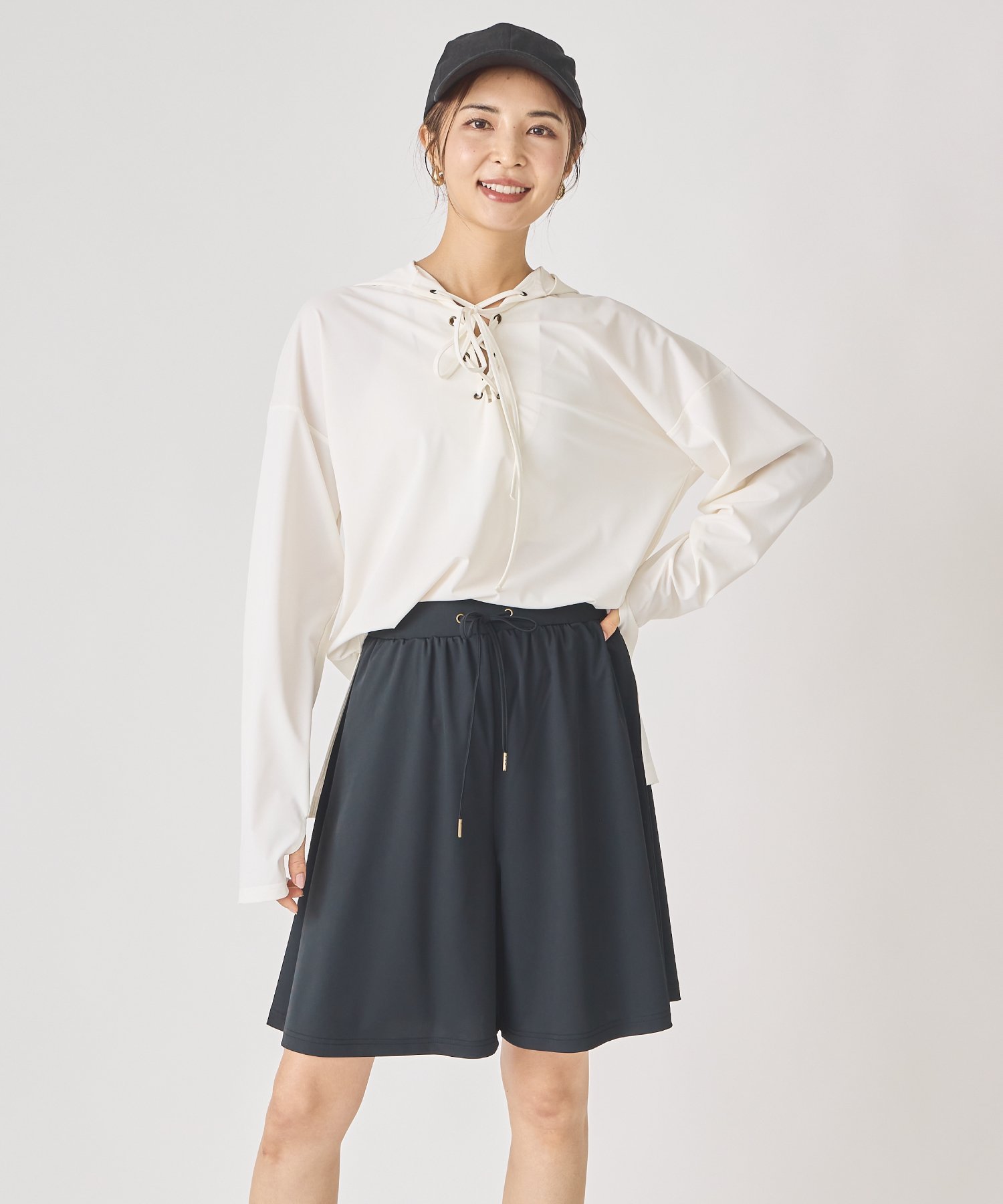 ever closet ビーチショートパンツ エバークローゼット パンツ その他のパンツ ホワイト ブラック【送料無料】