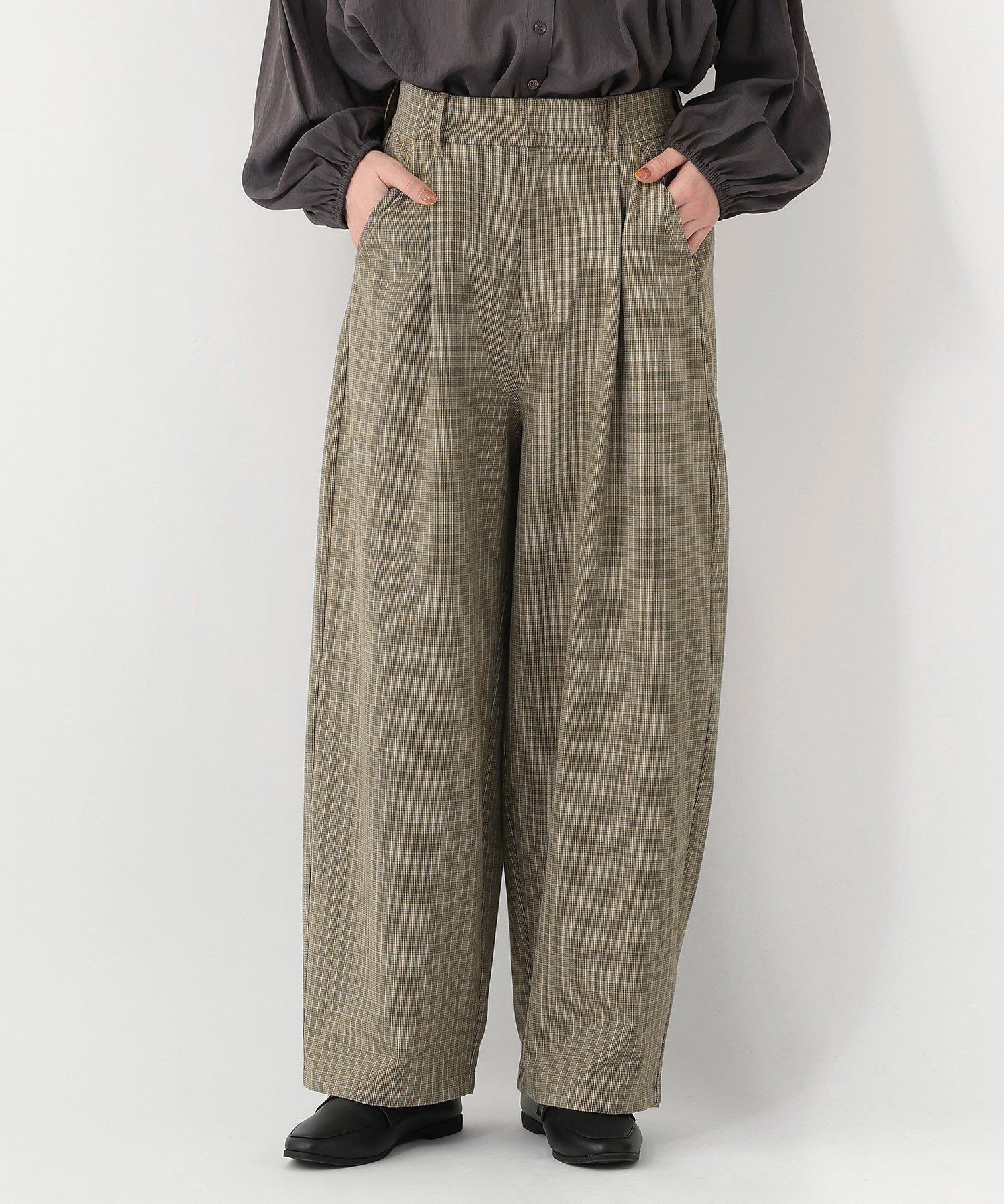 【SALE／57%OFF】Afternoon Tea LIVING チェックカーブパンツ アフタヌーンティー・リビング パンツ その他のパンツ グレー