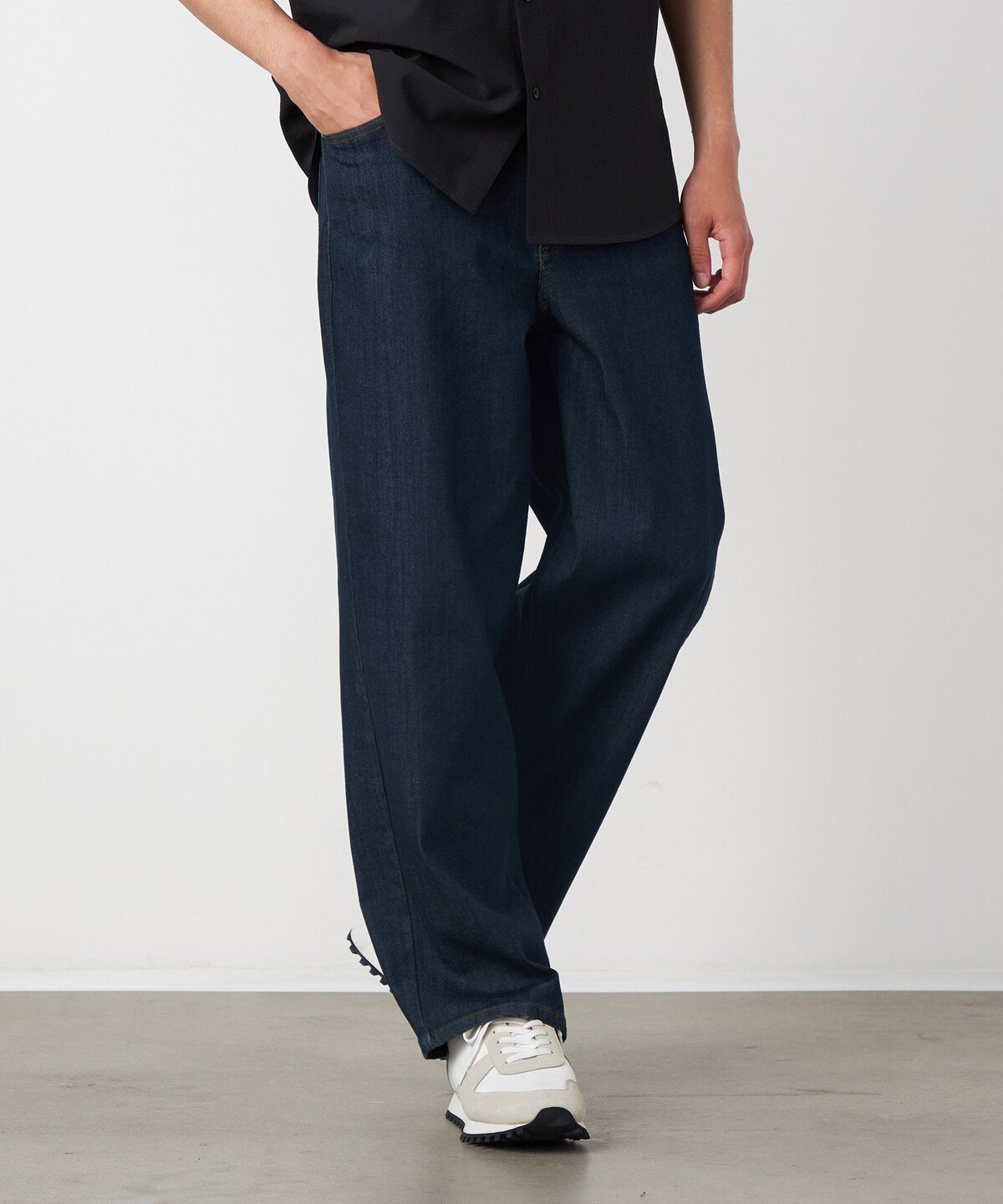 8.5oz デニム ワイドテーパードパンツ コムサイズム パンツ ジーンズ・デニムパンツ ネイビー ブルー