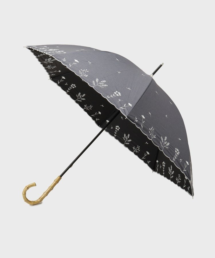 index 【晴雨兼用】バンブーハンドルフラワー刺繍長傘 インデックス ファッション雑貨 傘・長傘 ブラック ベージュ【送料無料】