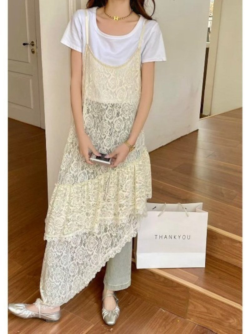 【SALE／10%OFF】LADY LIKE イレギュラーヘムレースシアーキャミワンピース ディアベル ワンピース・ドレス ワンピース ベージュ 2